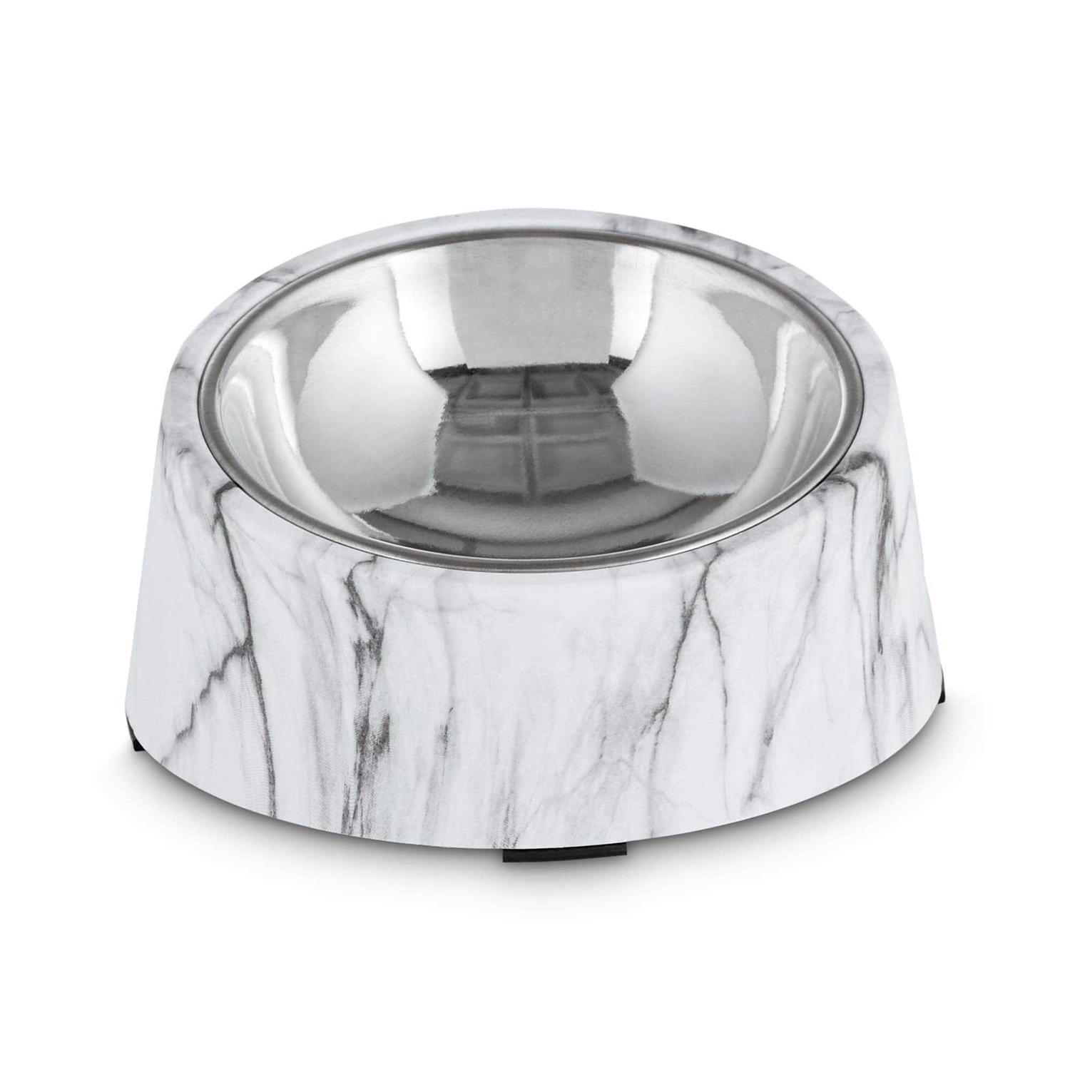 EveryYay Dining in Slanted Marble-Print Base and Stainless-Steel Dog Bowl Set - Healthber