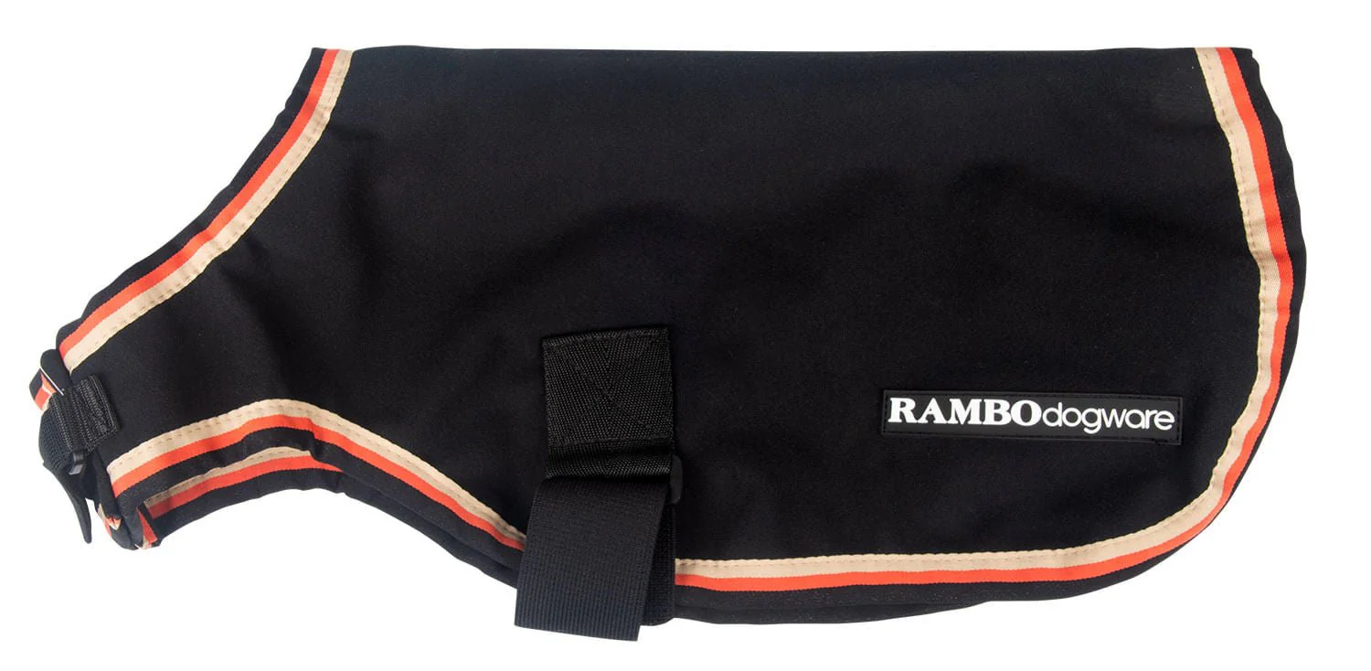 Rambo Waterproof Fleece Dog Coat, Black/Tan - Healthber