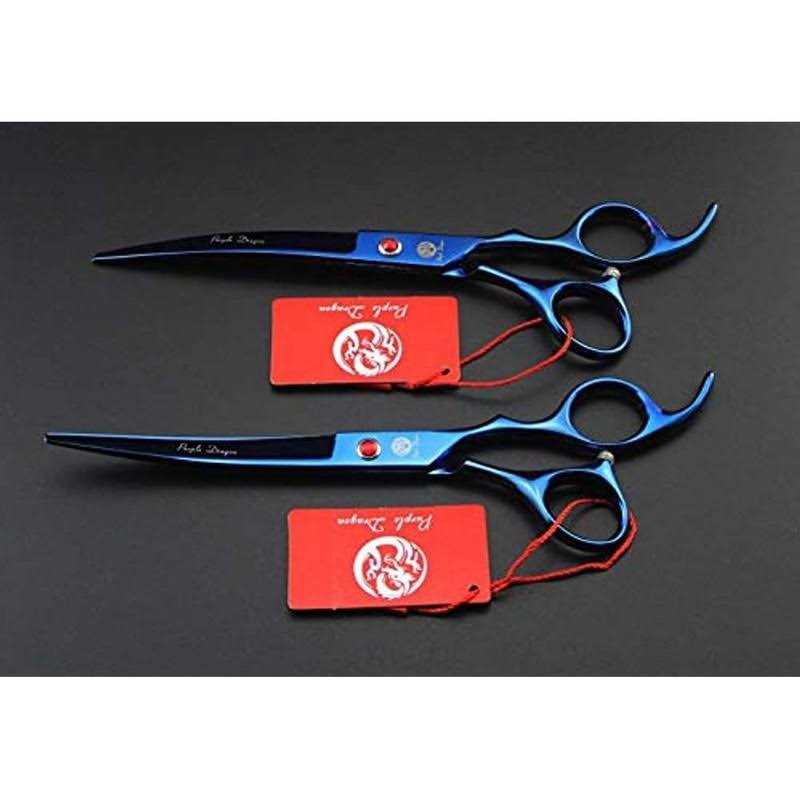 Purple Dragon Professional 7.0 inch 4PCS Pet Grooming Scissors Kit Japan Premium Steel Straight & Curved & Thinning Blade Dog Hair Cutting Shears Set - Healthber