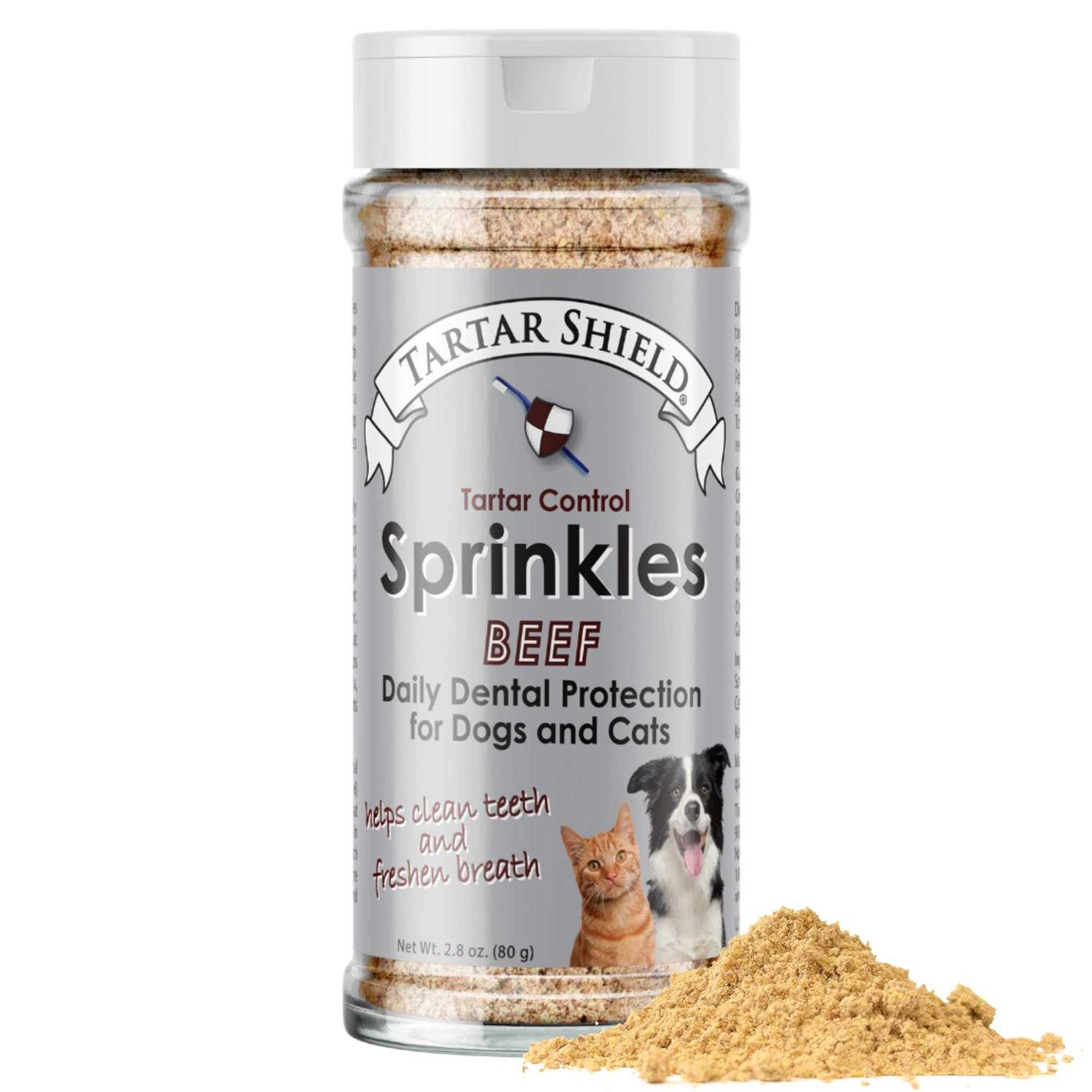 Tartar Shield Sprinkles Tartar Control Dental Dog & Cat Food Topper With Human-Grade Beef 2.8 Oz - Healthber