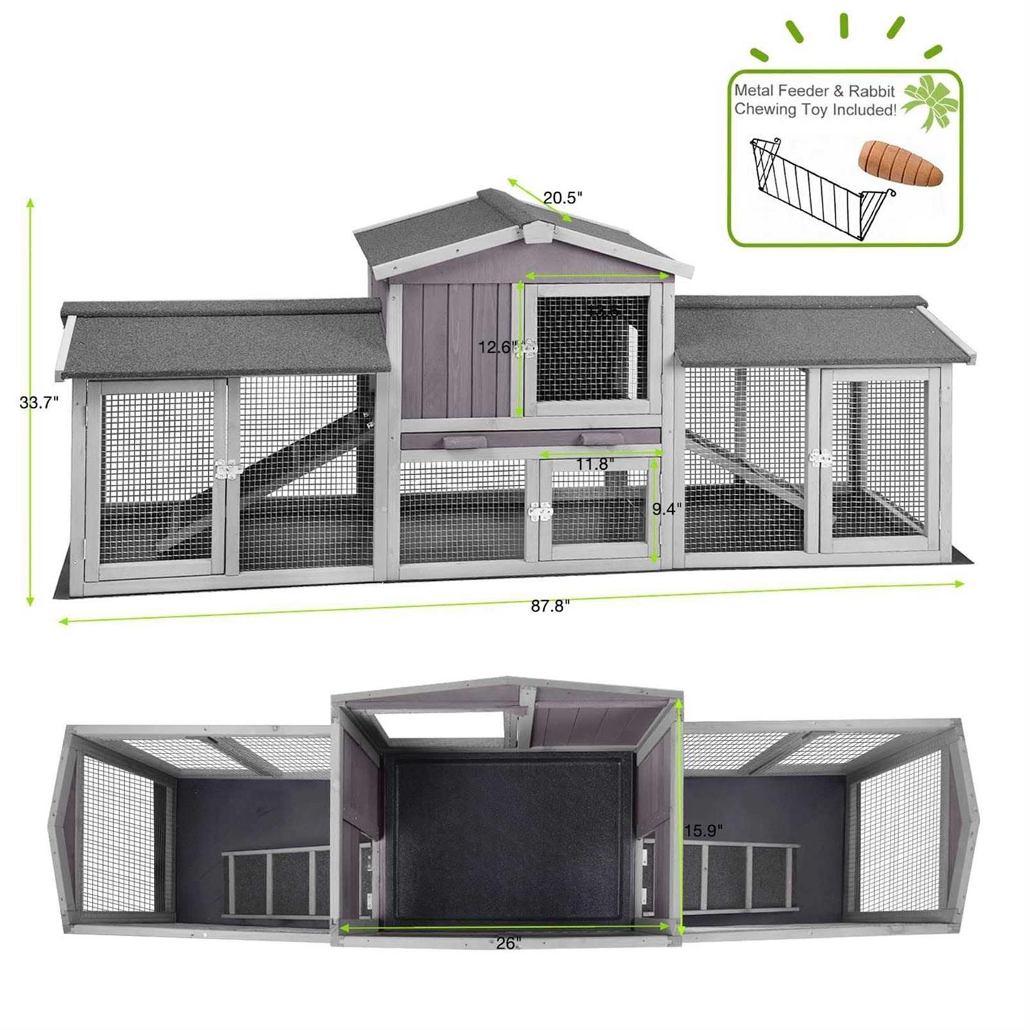 GUTINNEEN Rabbit Hutch chicken coop 87.8 Large Outdoor Bunny cage with Removable PVc Layer - Healthber
