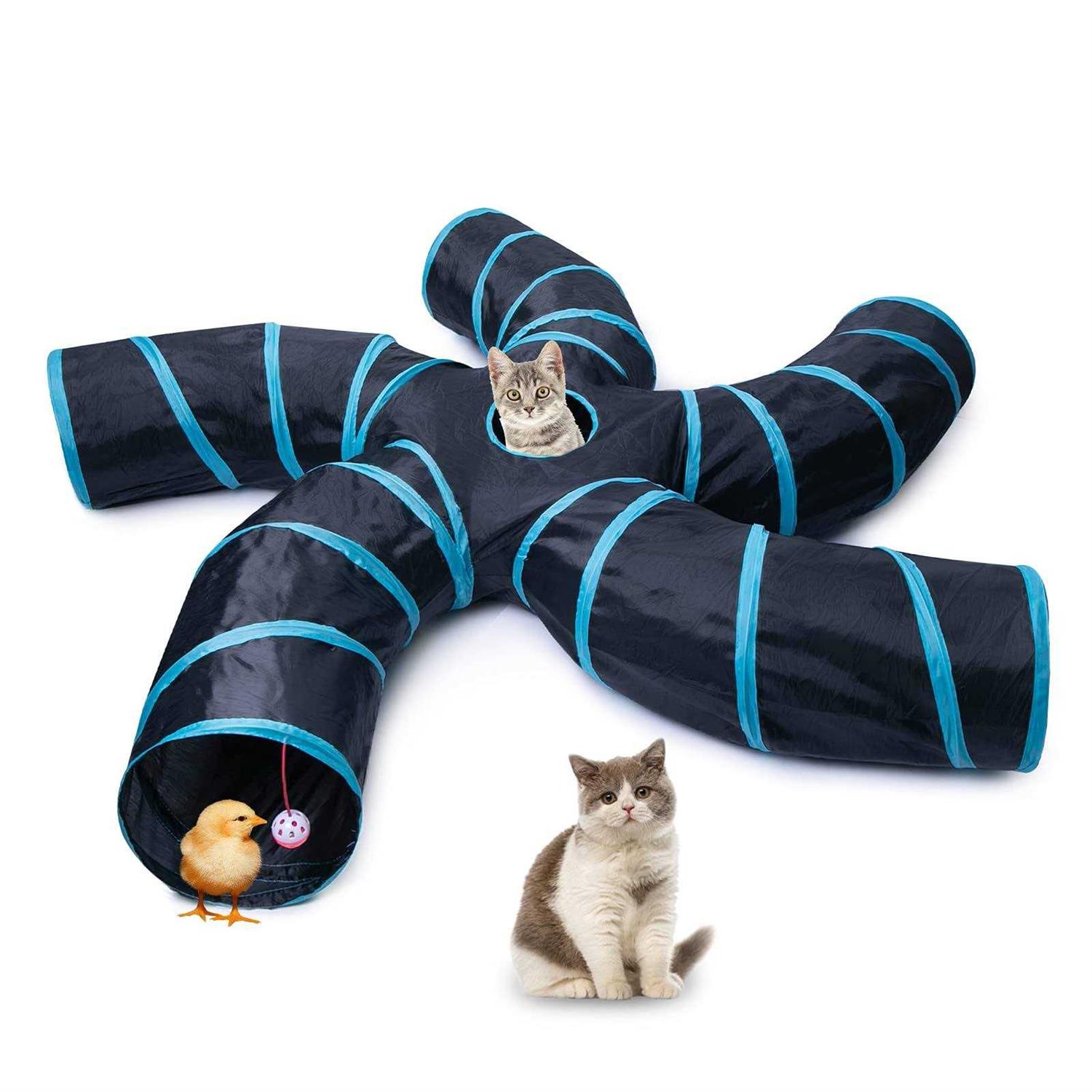 EgETOTA cat Tunnel for Indoor cats Large with Play Ball S-Shape 5 Way collapsible Interactive Peek Hole Pet Tube Toys - Healthber