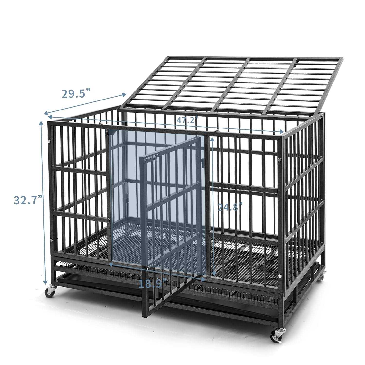 HIWOKK 48 inch Heavy Duty Indestructible Dog Crate Steel Escape Proof - Healthber