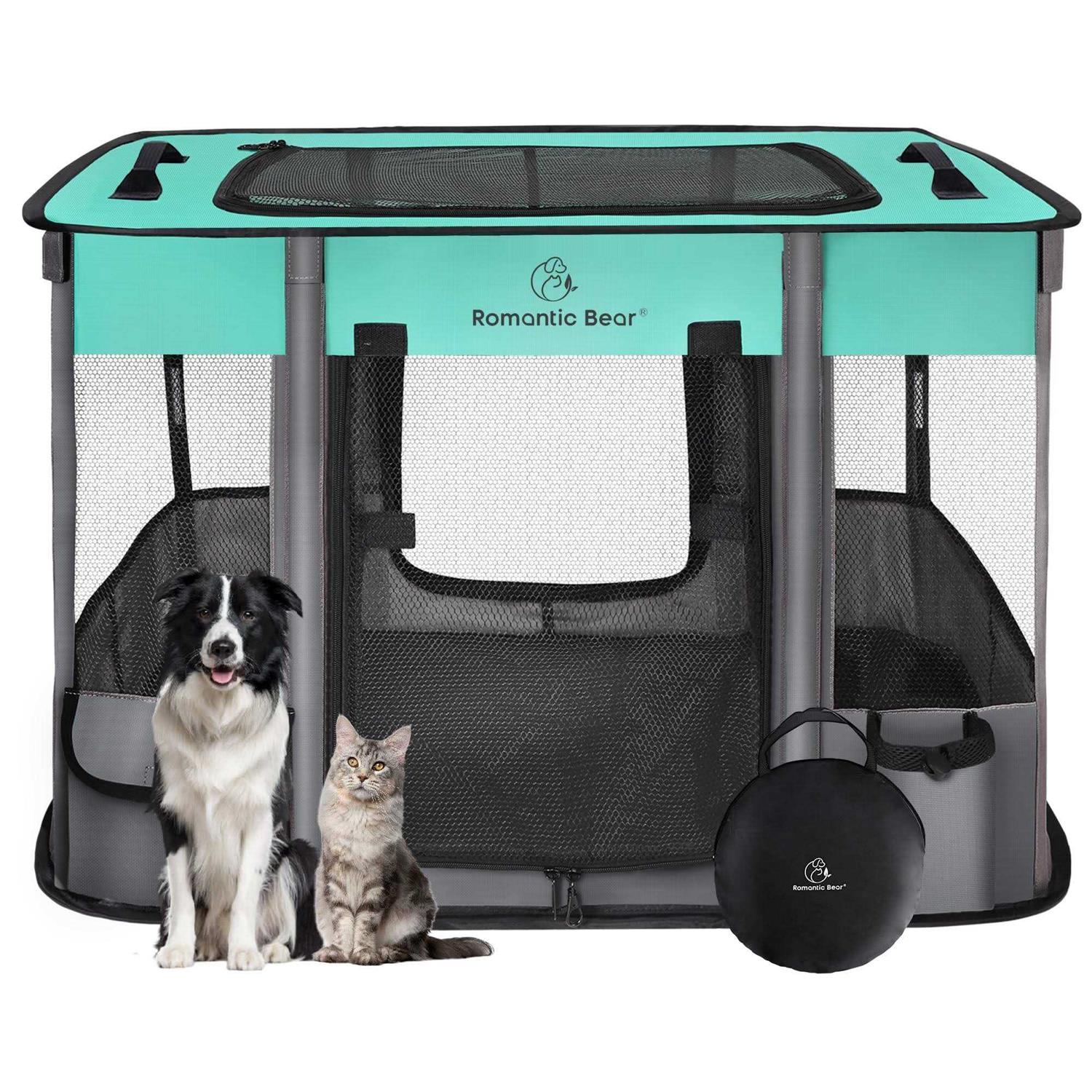 ROMANTIC BEAR Dog Playpen,Pet Playpen Foldable Dog Cat Playpens,Portable Exercise Kennel Tent - Healthber