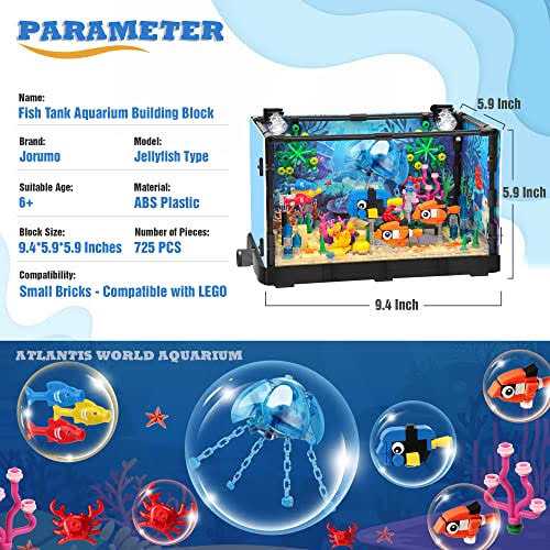Jorumo Fish Tank Building Block, Lighting Aquarium Compatible with Lego Sets for Adults and Kids Including Ocean Jellyfish - Healthber