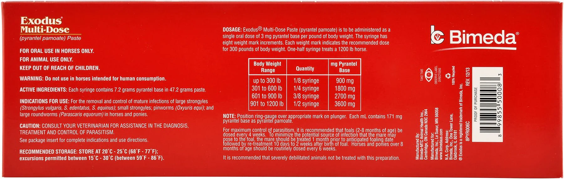 Exodus Multi-Dose Pyrantel Pamoate Horse Dewormer Paste, 2-dose - Healthber