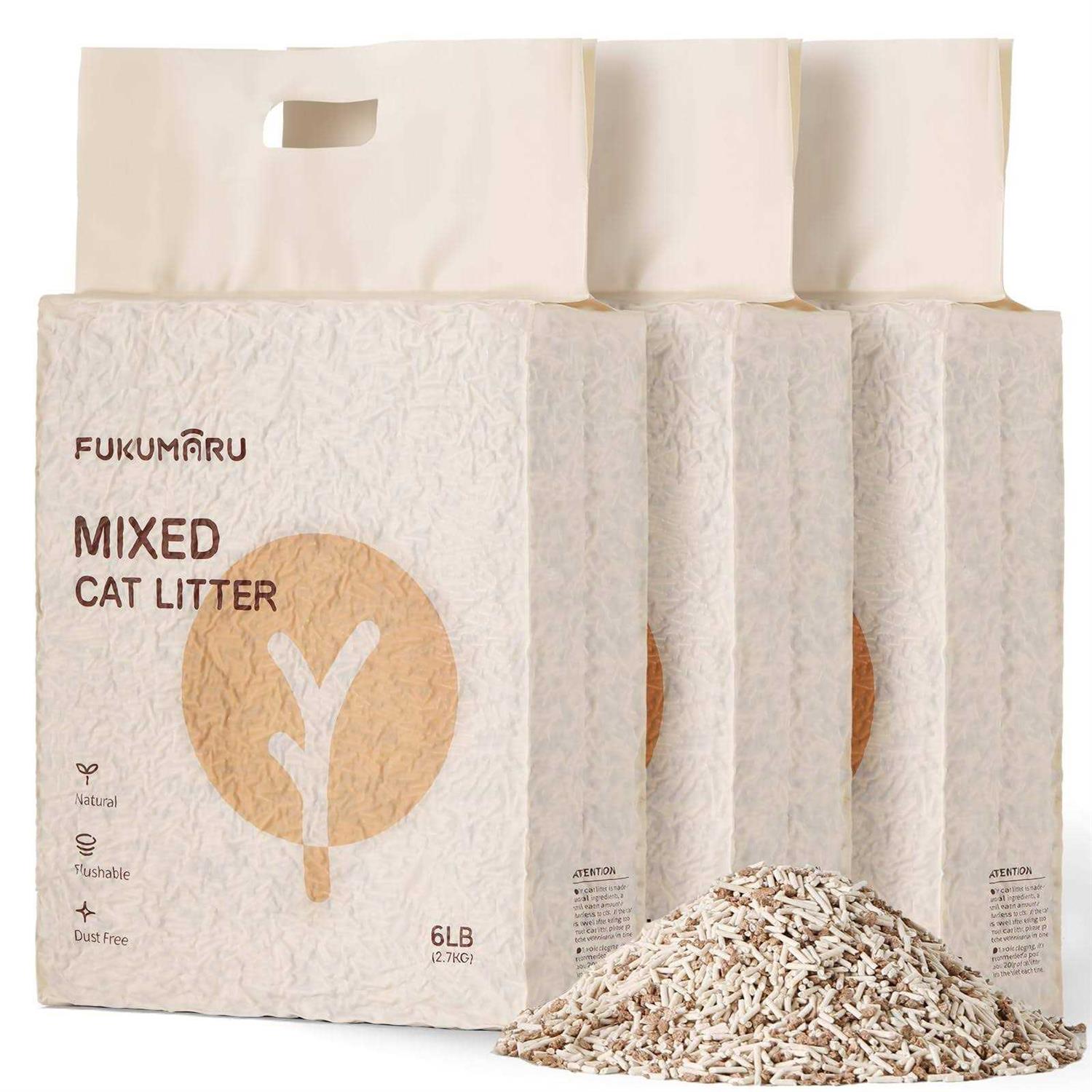 FUKUMARU Tofu Cat Litter Clumping Cat Litter, Dust Free Unscented Flushable Tofu Litter, Natural, Lightweight and Low Tracking Cat Litter - Healthber