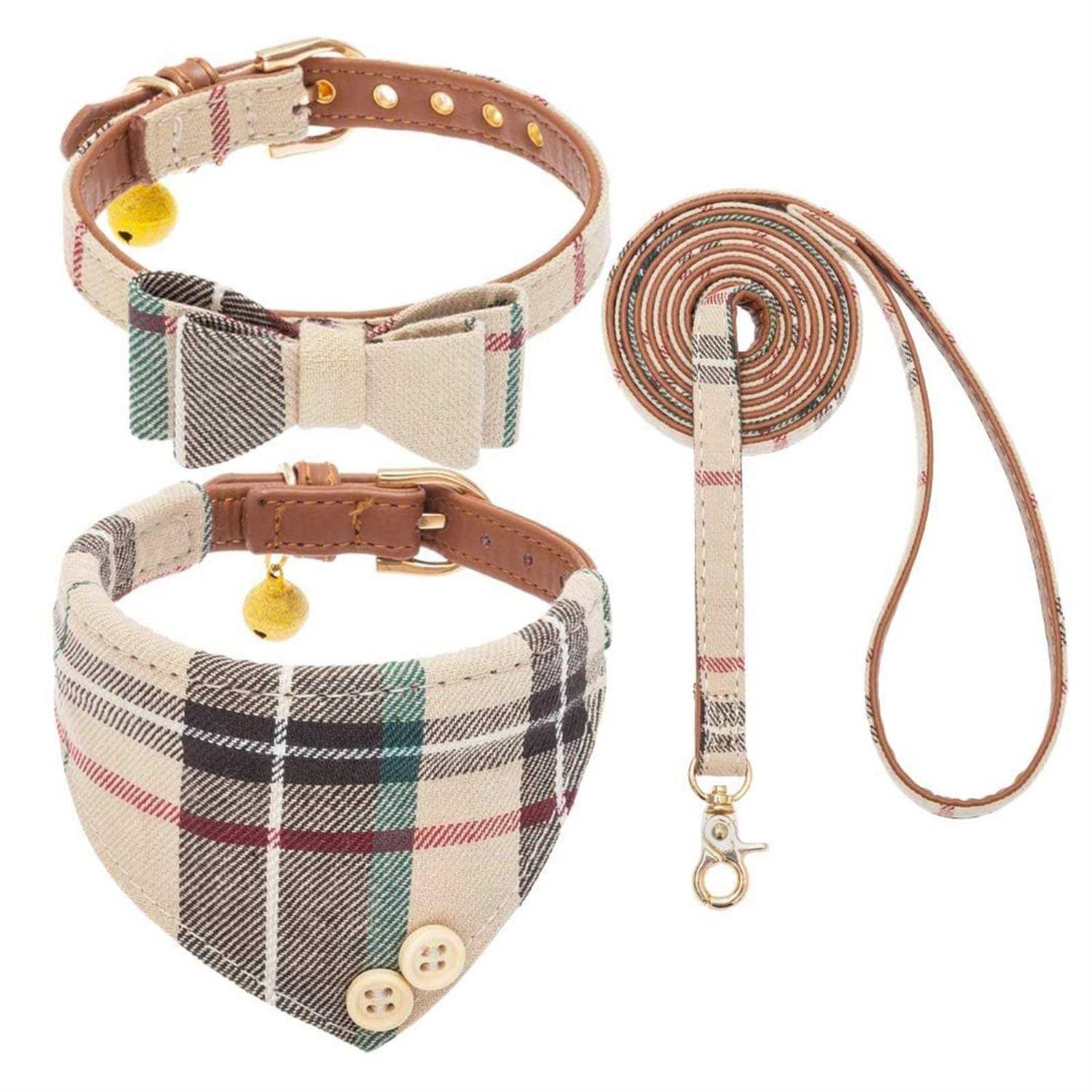 Bow Tie Dog Collar and Leash Set for Small Dogs Puppy Leash Collars Classic - Healthber