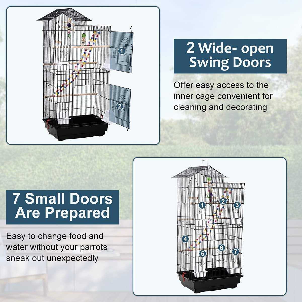 Dkeli 39 Inch Big Bird Cage Study Parakeet Cage Aviary with Accessories Roof Top Flight Parrot Cage with Ladder and Swing Jaulas para Pajaros for Small - Healthber