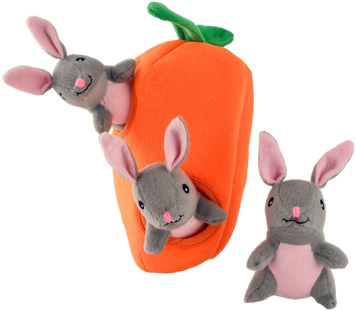 Zippy Paws 4 Piece Bunnies 'n Carrot Burrow Plush Puzzle Dog Toy - Healthber