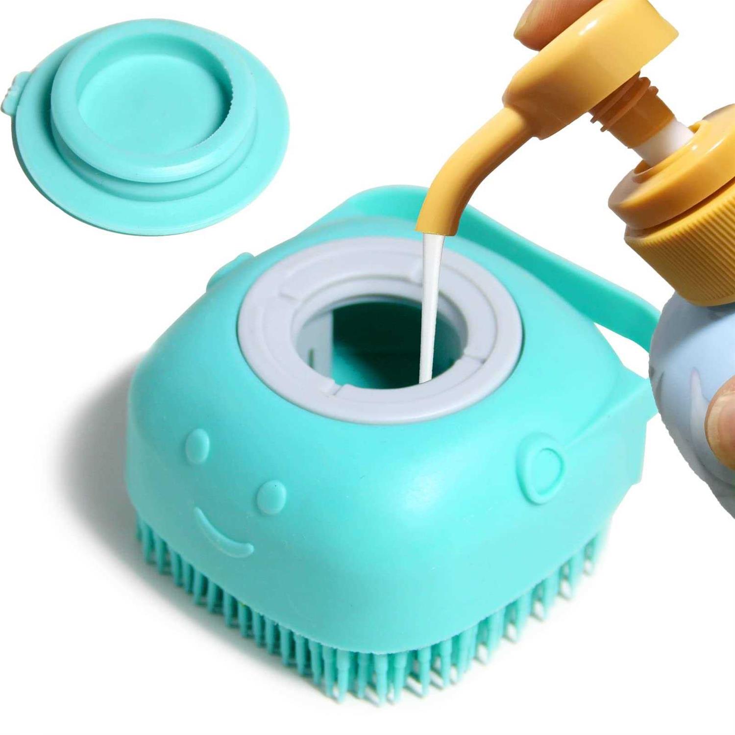 Woleigiao Dog Bath Brush, Pet Massage Brush Shampoo Dispenser, Soft Silicone Brush Rubber Bristle for Dogs and Cats Shower Grooming - Healthber