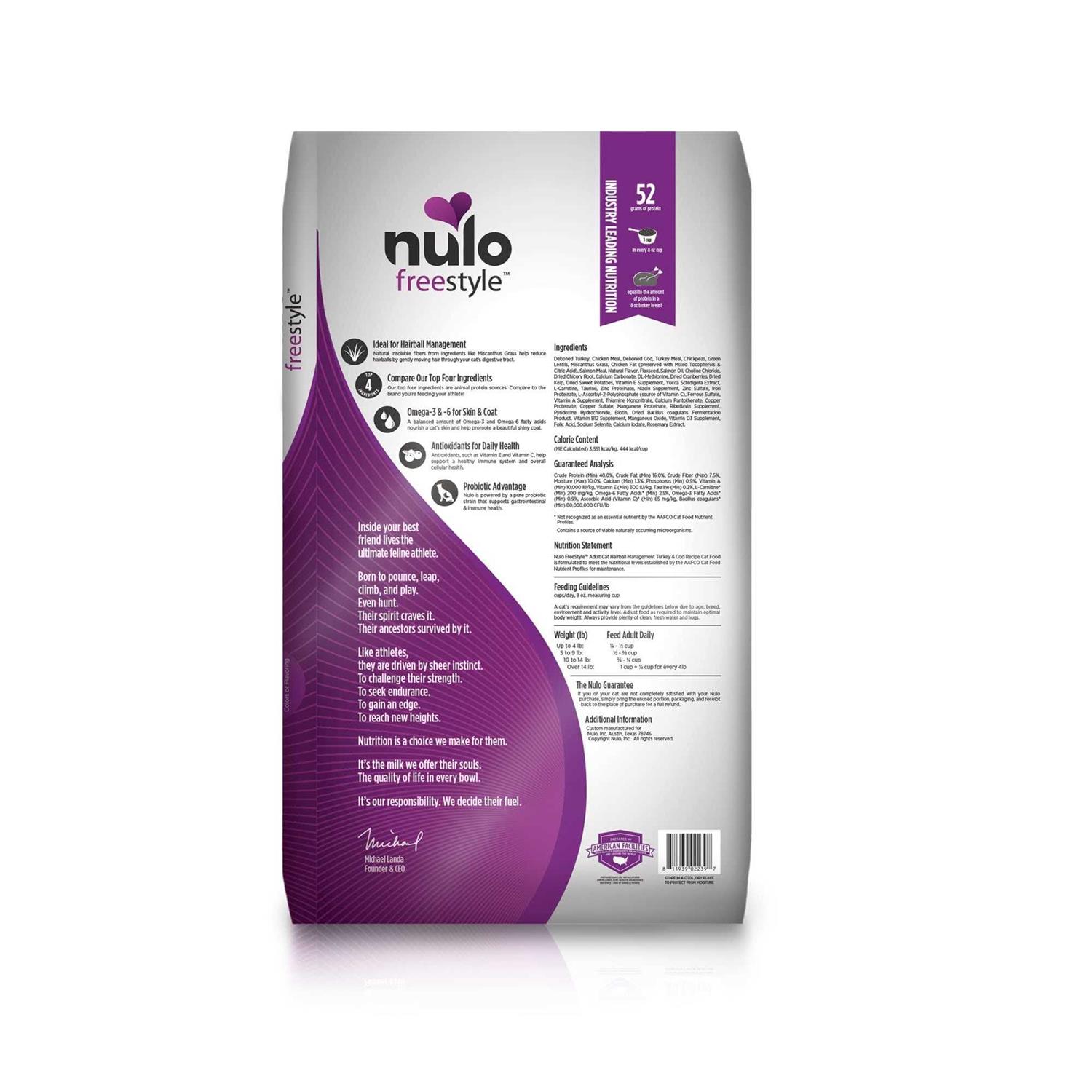 Nulo Freestyle Hairball Management Turkey & Cod Recipe Grain-Free Dry Cat Food - Healthber