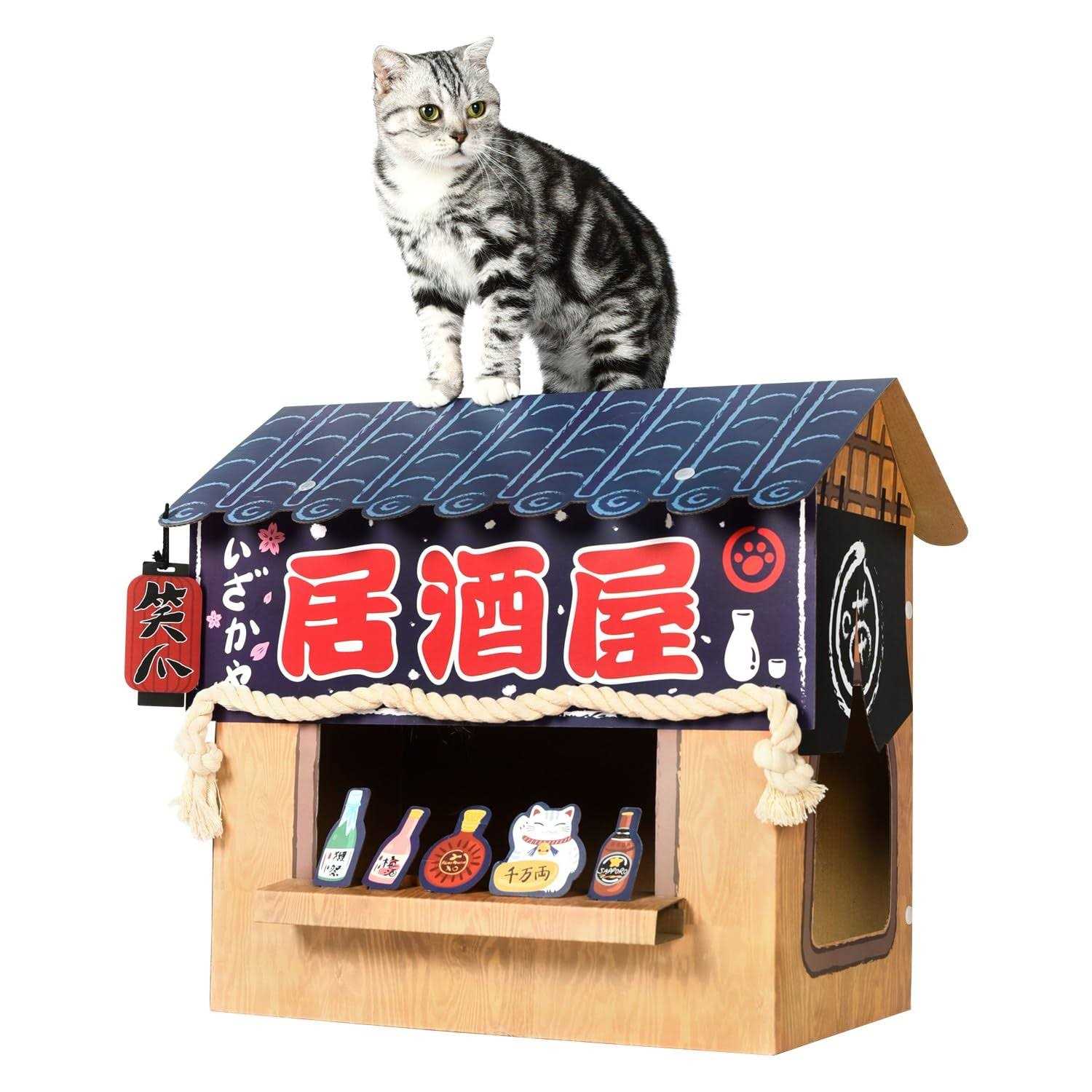 SMILE PAWS Large Sturdy Cardboard Cat House with Scratcher Cat condo Bed - Healthber