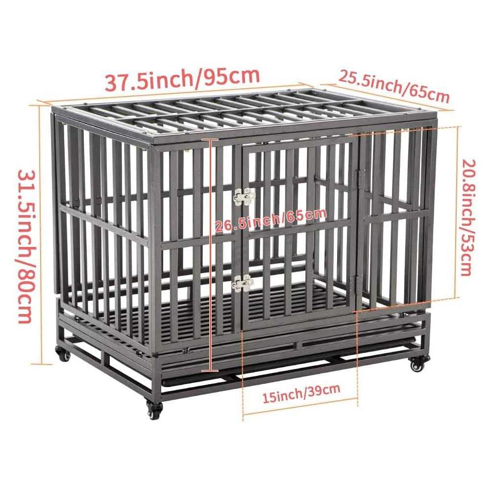 SMONTER Heavy Duty Strong Metal Dog Cage Pet Kennel Crate Playpen Wheels - Healthber