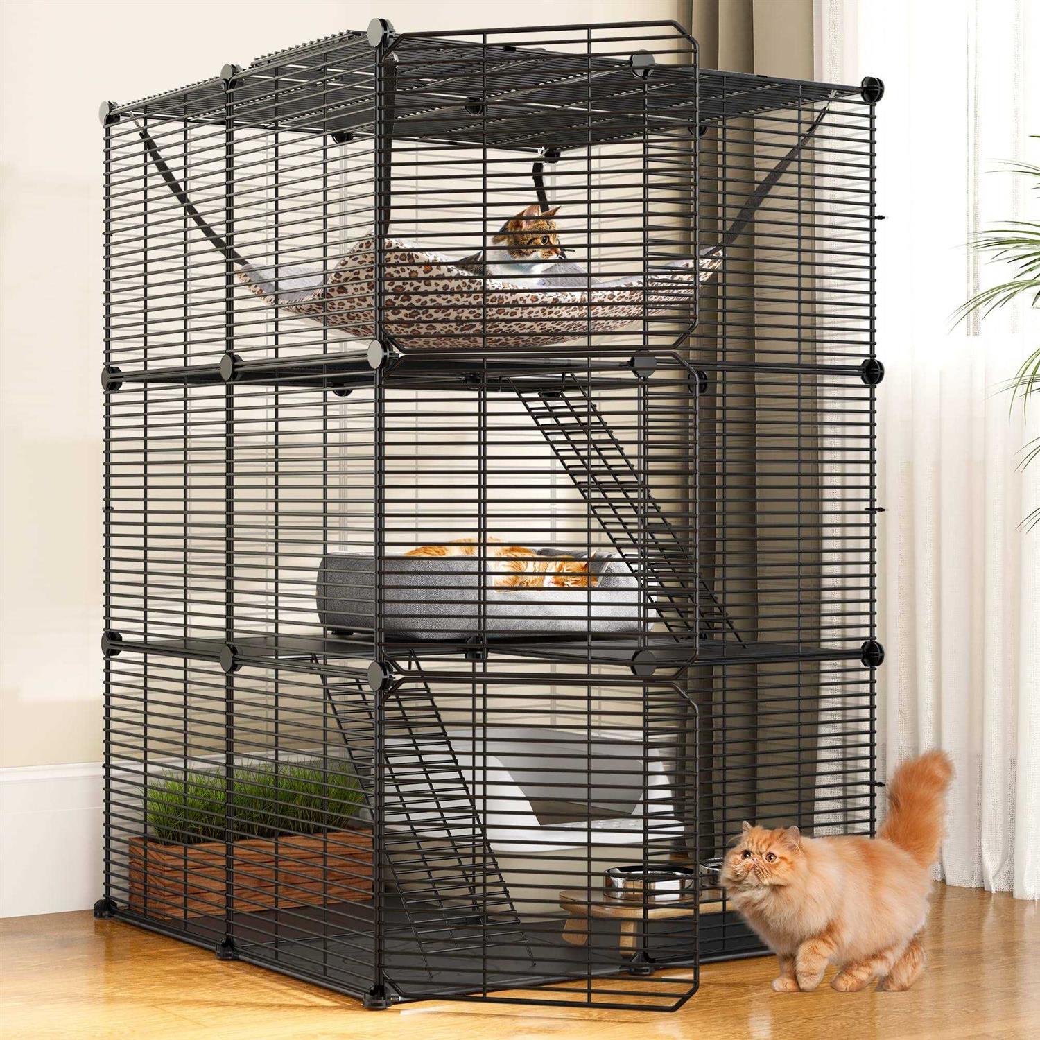 YITAHOME Cat Cage Indoor Cat Enclosures DIY Cat Playpen Metal Kennel with Extra Large Hammock for 1-2 Cats - Healthber