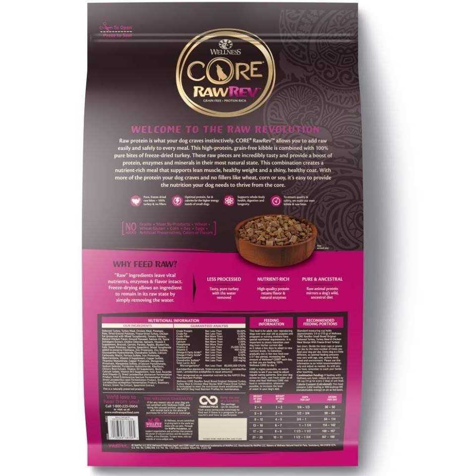 Wellness Core RawRev Natural Grain Free Original Chicken with Freeze Dried Turkey Small Breed Dry Dog Food - Healthber