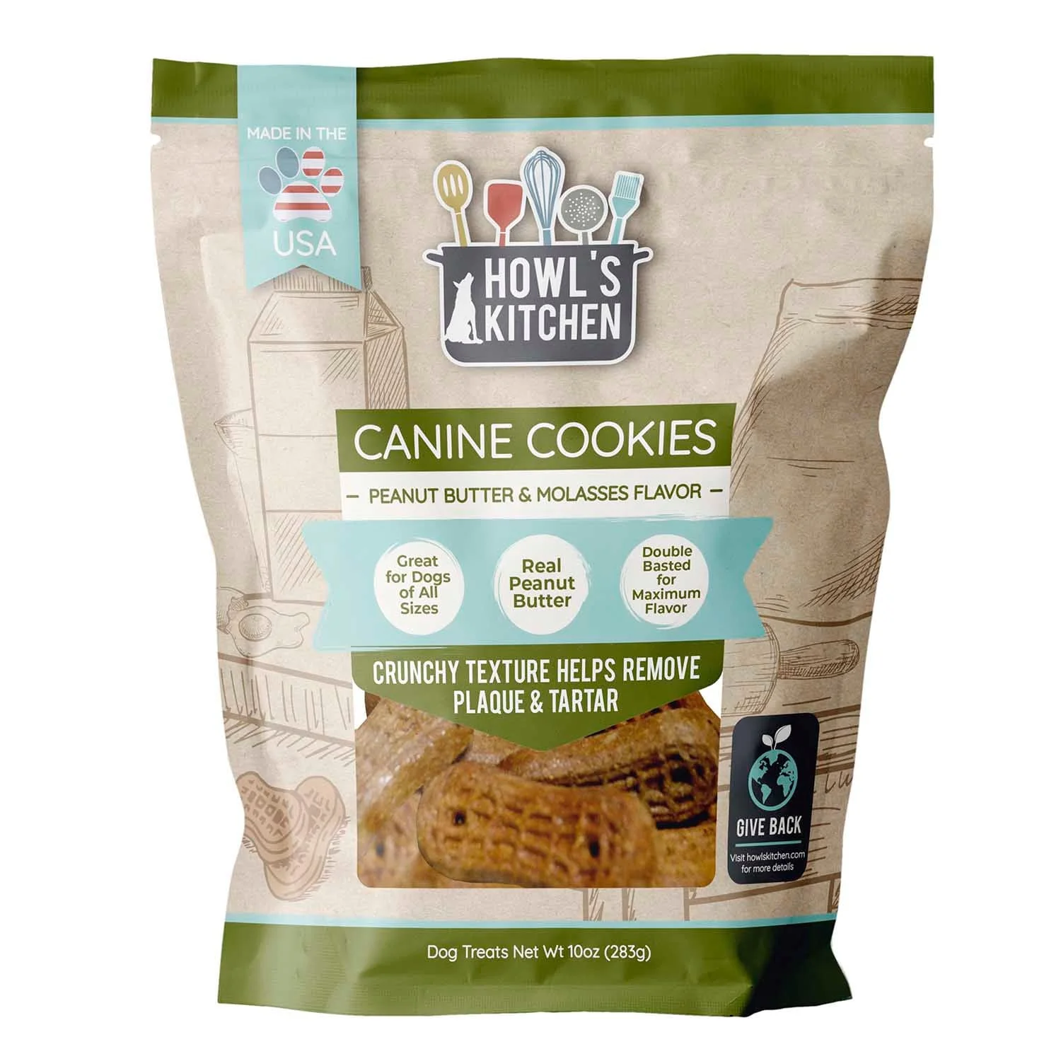 Howl's Kitchen Peanut Butter & Molasses Canine Cookies, 10 oz - Healthber