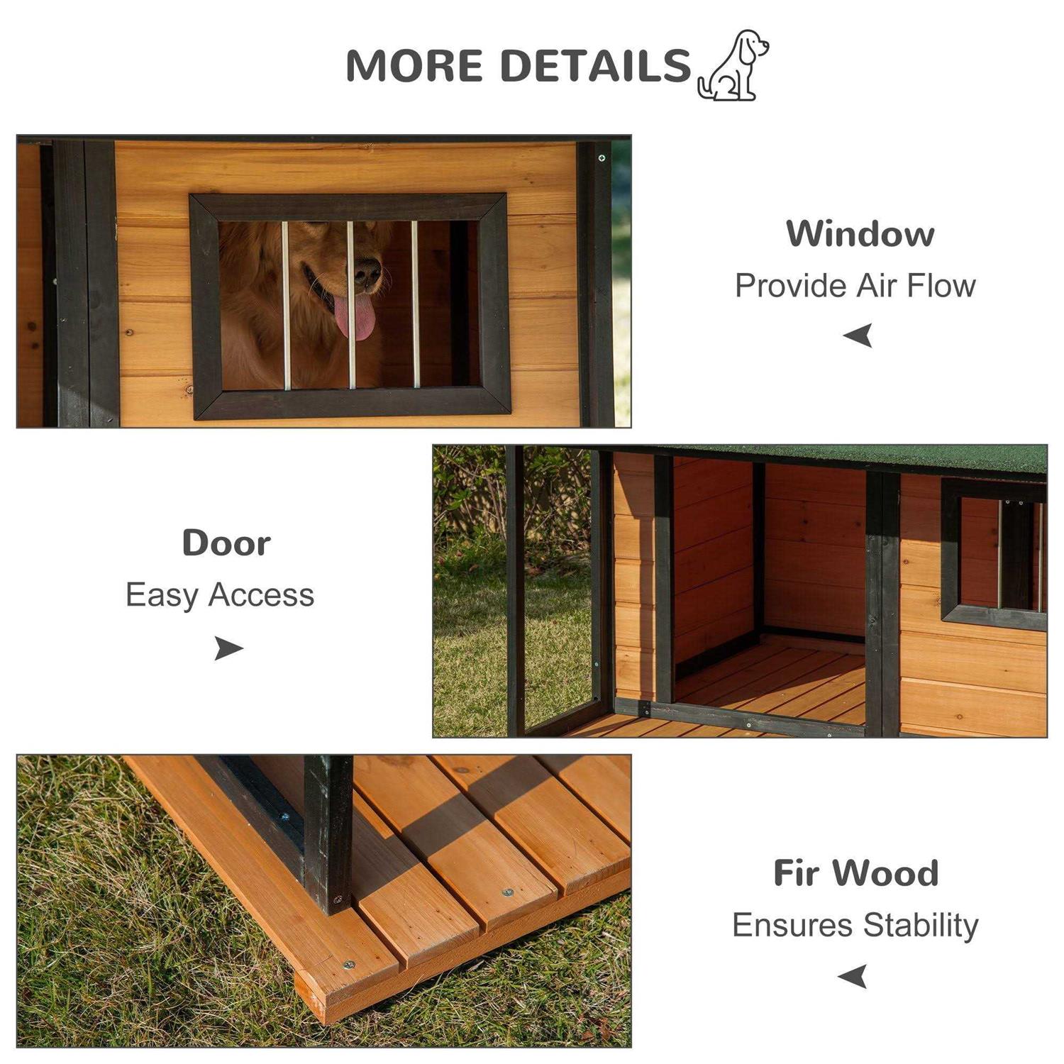 PawHut Outdoor Dog House Cabin Style Wooden Raised Pet Kennel with Asphalt Roof - Healthber