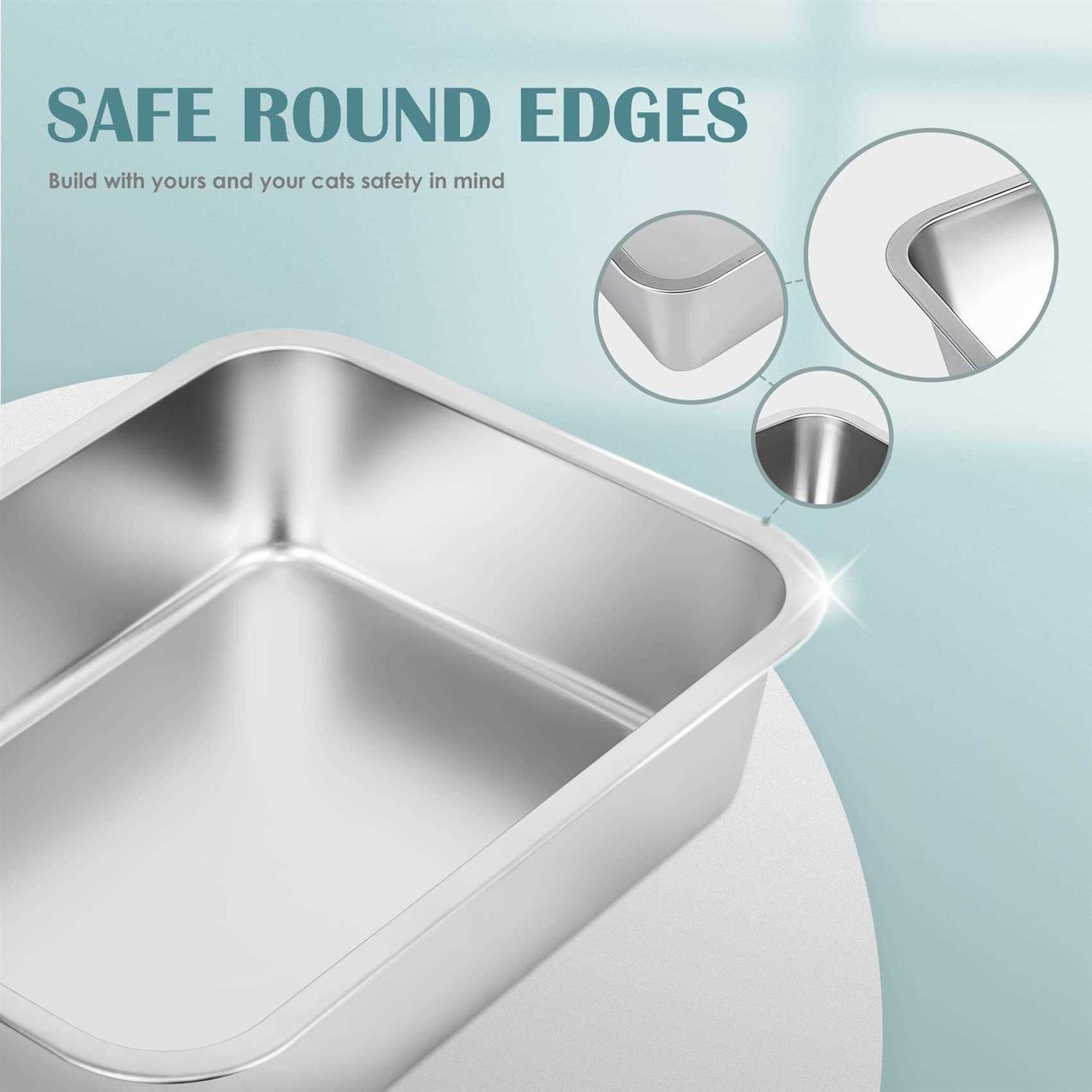 IKITCHEN Stainless Steel Cat Litter Box Small Low Entry Open Metal Litter Pan for Kittens Newborn Cats Rabbits - Healthber