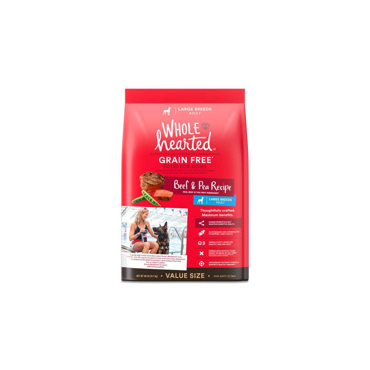 WholeHearted Grain Free Beef & Pea Recipe Adult Dry Large Breeds Dog Food Bag - Healthber