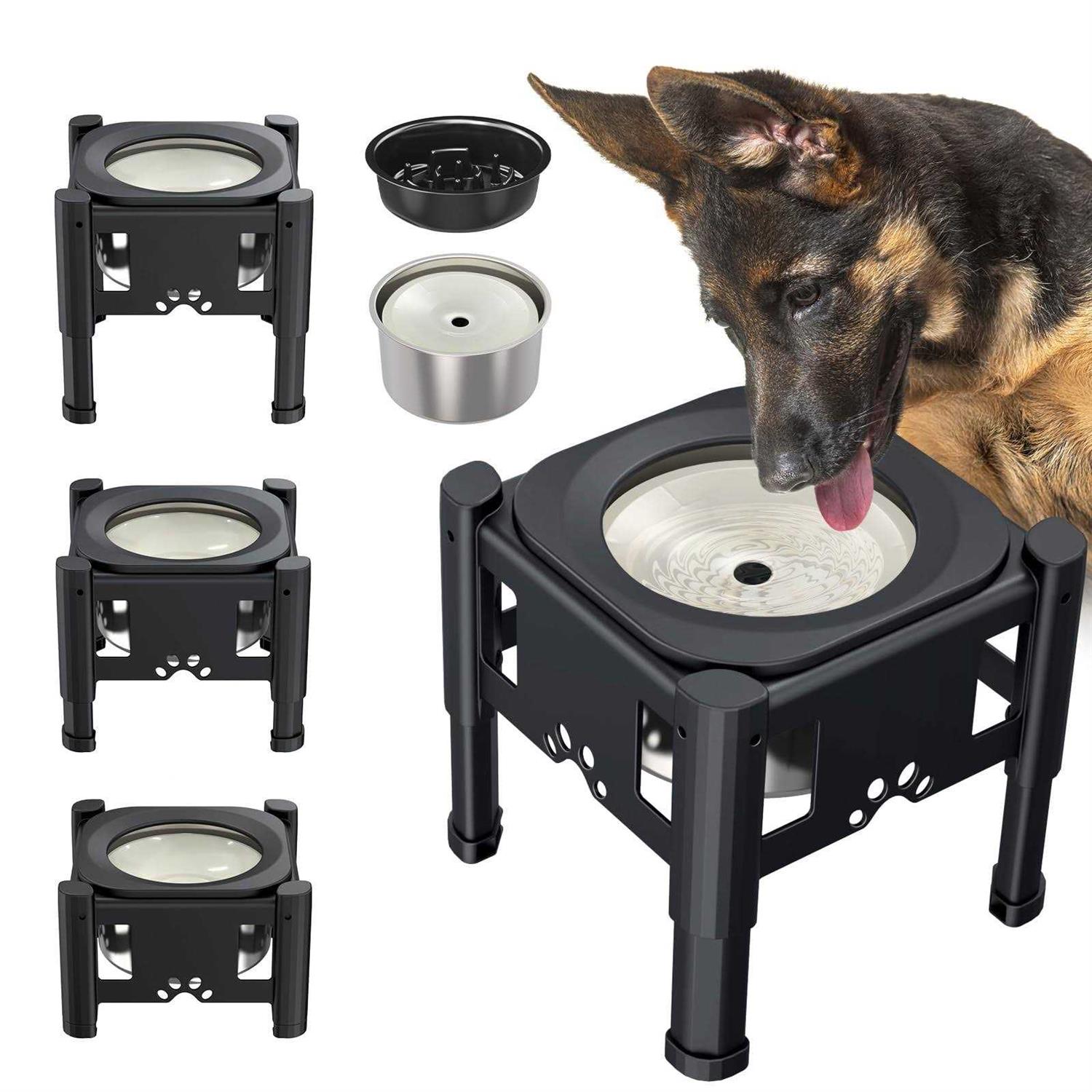 Lewondr Elevated Dog Water Bowl No Spill 80OZ/2.5L Large Capacity Raised Water Bowl for Dogs with Slow Feeder Dog Bowl - Healthber
