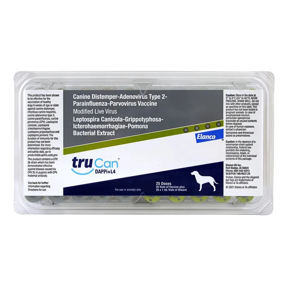 TruCan DAPPi+L4 (formerly Duramune Max 5/4L), 25 Single Doses - Healthber