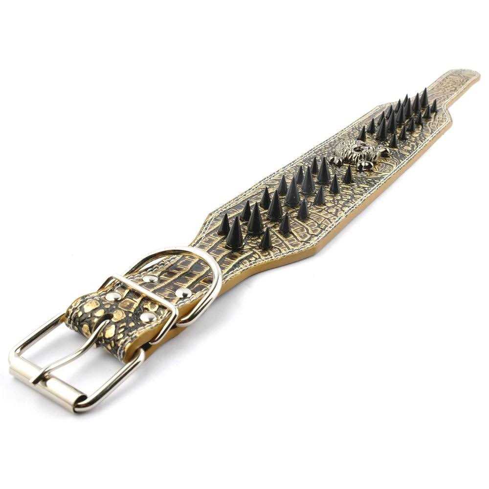 Berry Pet 3 Inch Width Sharp Spiked Studded Leather Dog Collar for Training,Sports,Walking,Travel,Dog Show,Heavy Duty,Medium Dogs,Pitbull - Healthber