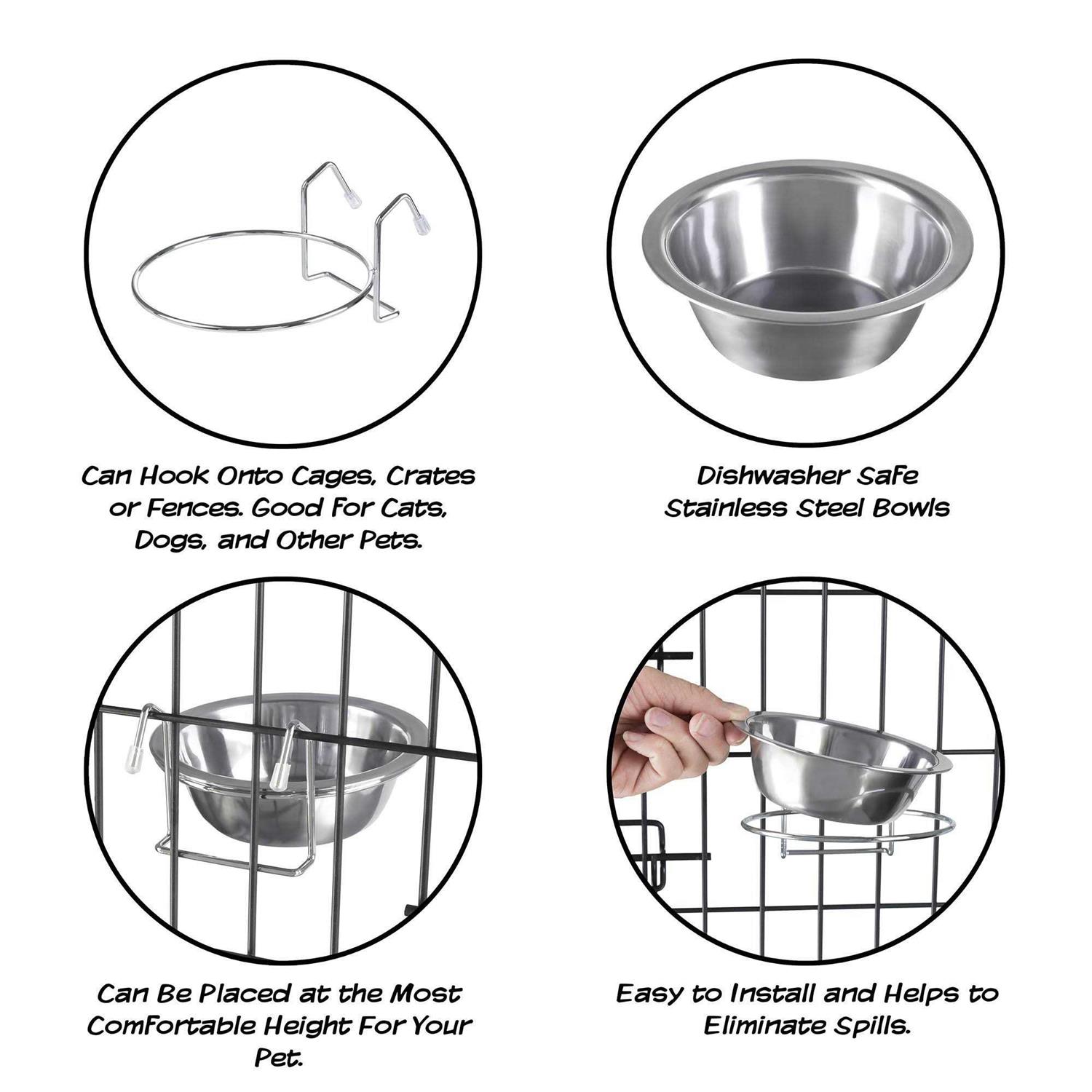 PETMAKER Set of 2 Stainless-Steel Dog Bowls Cage, Kennel, and Crate Hanging Pet Bowls for Food and Water - Healthber
