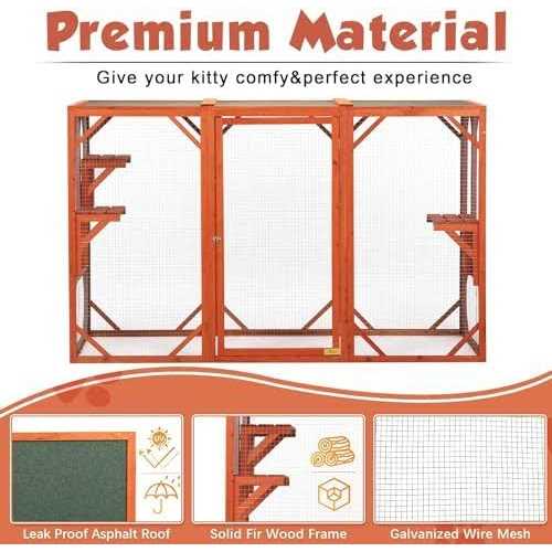 Cozivvovv Outdoor Cat Enclosures Wooden Catio Outdoor Cat Enclosure Weatherproof - Healthber