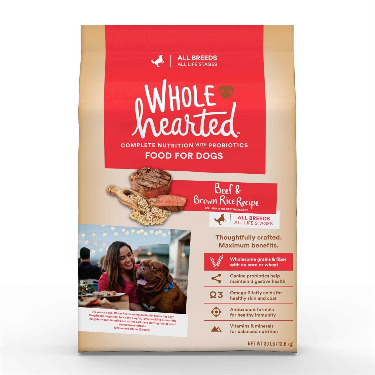 WholeHearted All Life Stages Beef and Brown Rice Recipe Dry Dog Food - Healthber