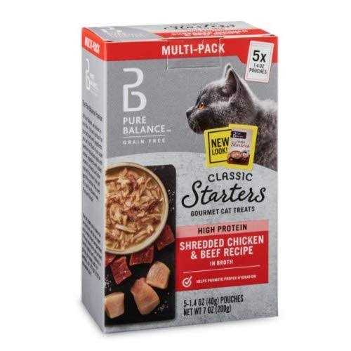 Pure Balance Classic Starters Shredded Chicken & Beef Broth Gourmet Cat Treats - Healthber