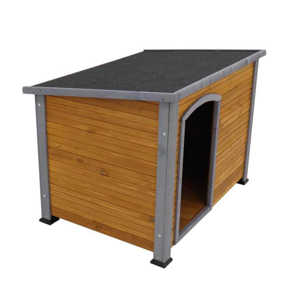 Tunearary Large Wooden Dog House in Brown for Outdoor -Indoor Winter with Raised Feet - Healthber