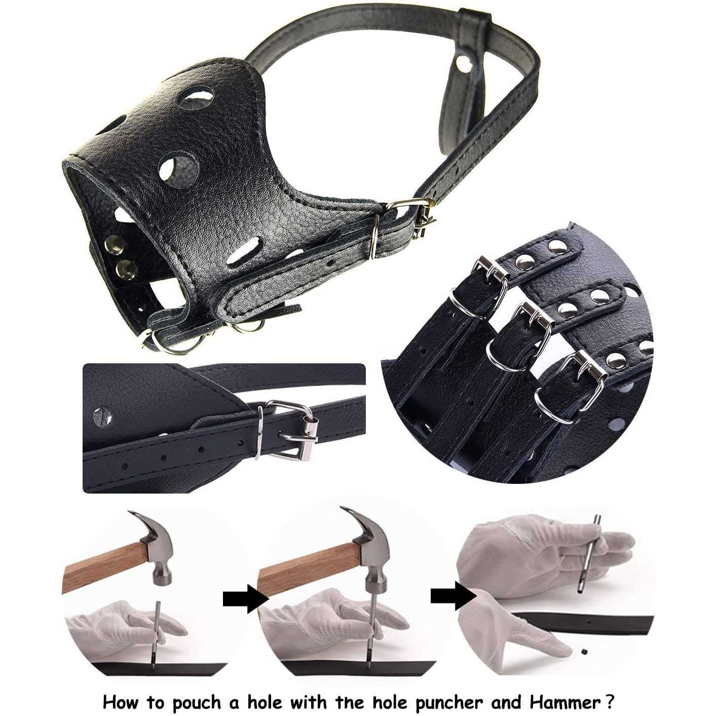 Barkless Dog Muzzle Leather, Comfort Secure Anti-Barking Muzzles For Dog, Breathable And Adjustable, Allows And Eating - Healthber