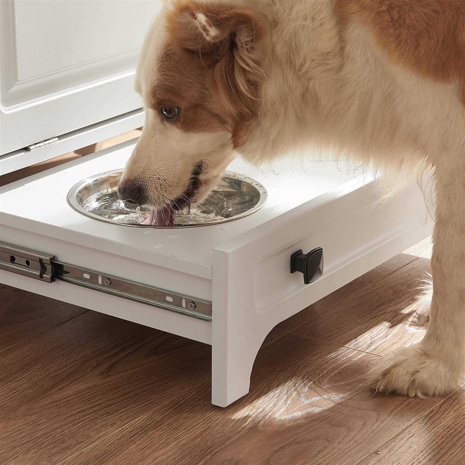 roomfitters Modern Pet Feeding Station Furniture with 2 Elevated Dog Bowls - Healthber