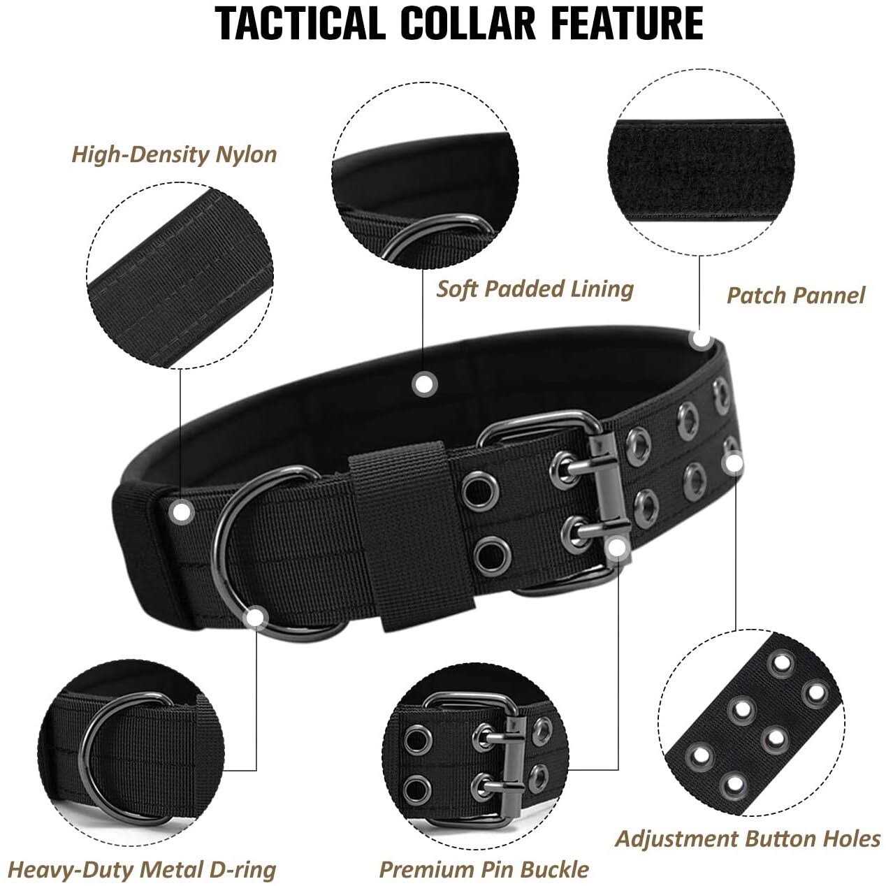 Tactical Dog Collar Military Dog Collar Nylon Adjustable Training Dog Collar Heavy Duty Metal Buckle for Medium Large Dogs - Healthber