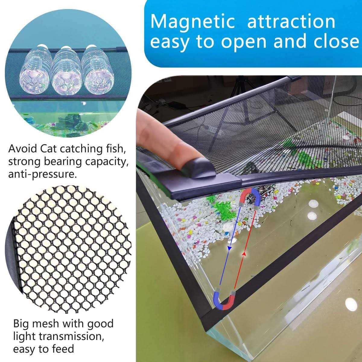 DIY Magnetic fish tank lid protective net 94X46cm Keep fish from jumping out Prevent fish - Healthber