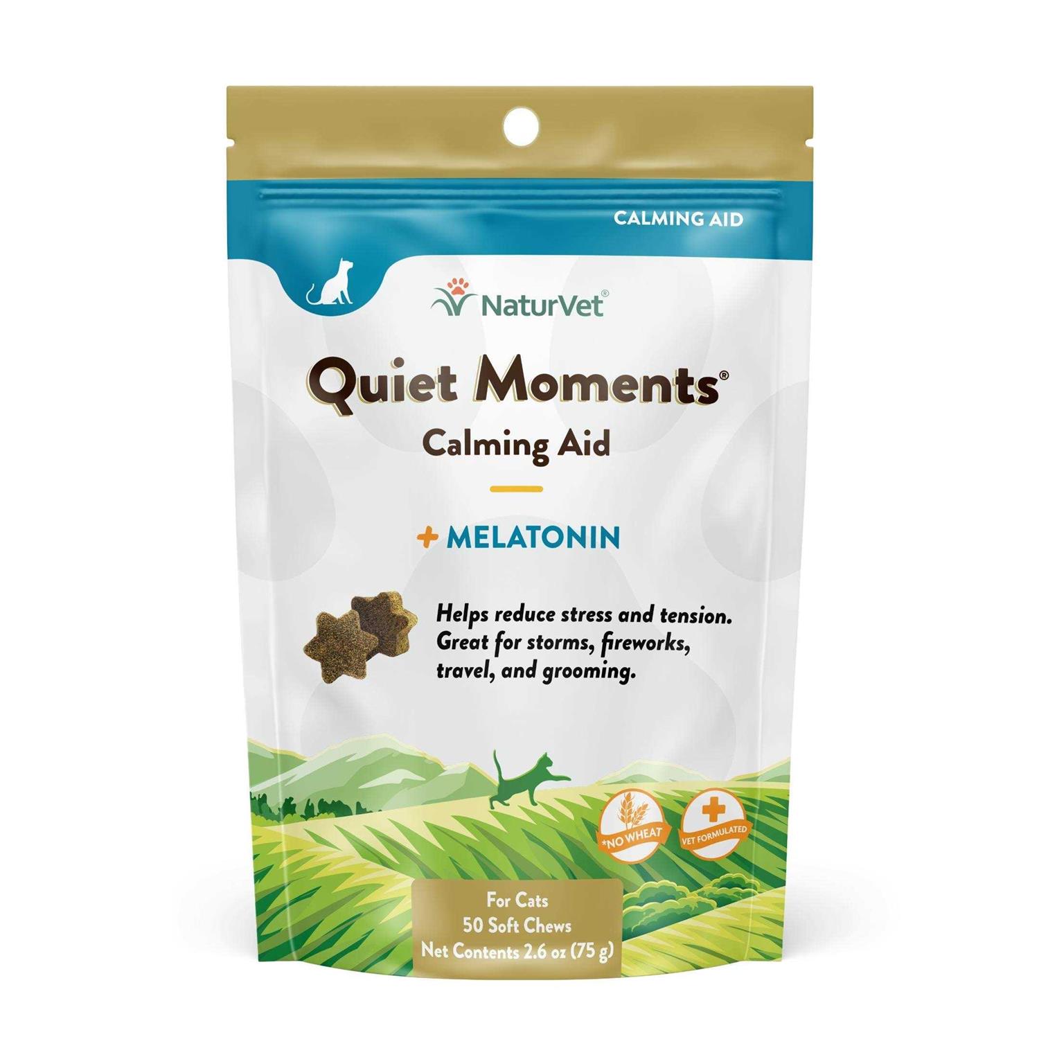 NaturVet Quiet Moments Calming Aid Plus Melatonin Cat Soft Chews - Healthber