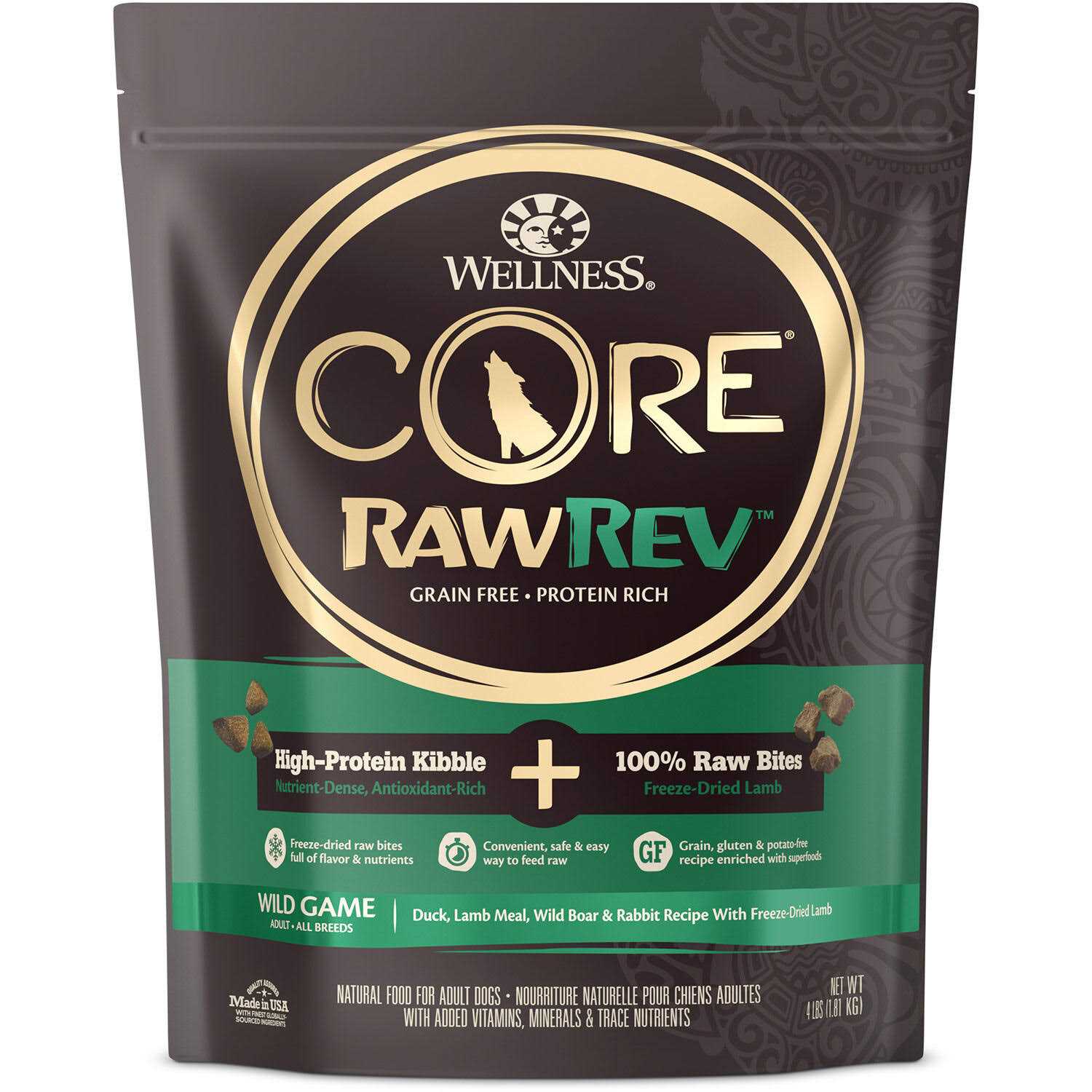 Wellness Core RawRev Natural Grain Free Wild Game Freeze Dried Dry Dog Food - Healthber