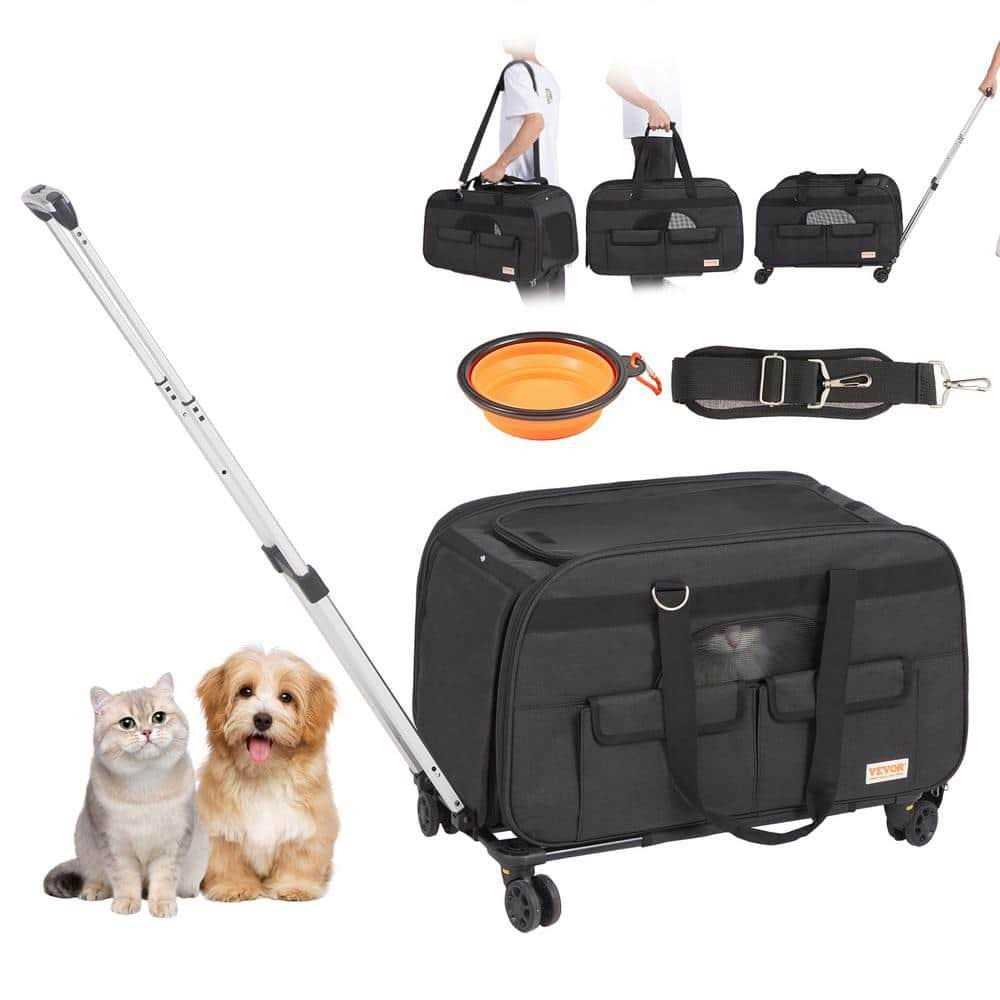 VEVOR Cat Carrier with Wheels Rolling Pet Carrier with Telescopic Handle and Shoulder Strap - Healthber