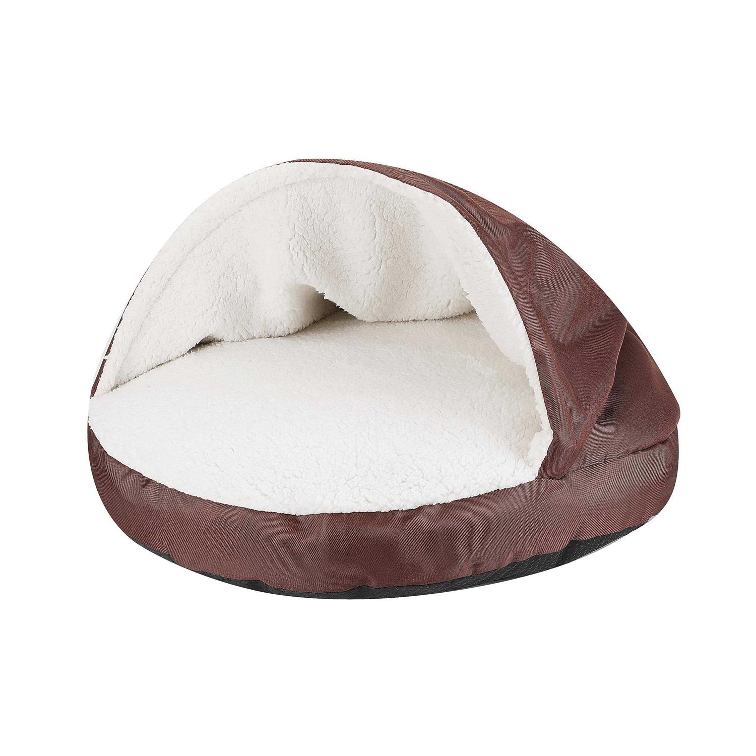 Long Rich Durable Oxford to Sherpa Pet Cave and Round Pet Bed, 25, with Removable Top and Insert - Healthber