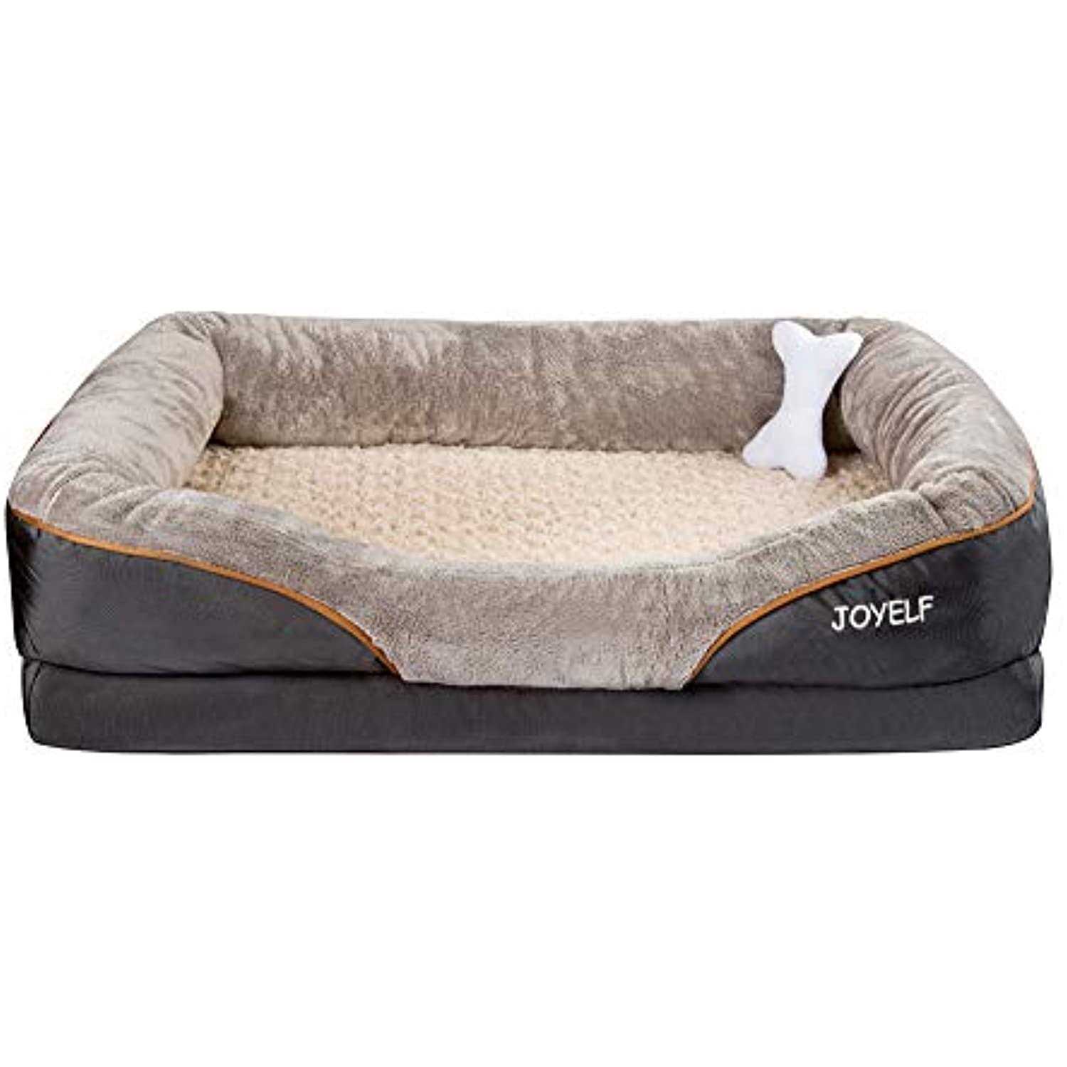 Joyelf Large Memory Foam Dog Bed, Orthopedic Dog Bed & Sofa with Removable Washable Cover and Squeaker Toy as Gift - Healthber