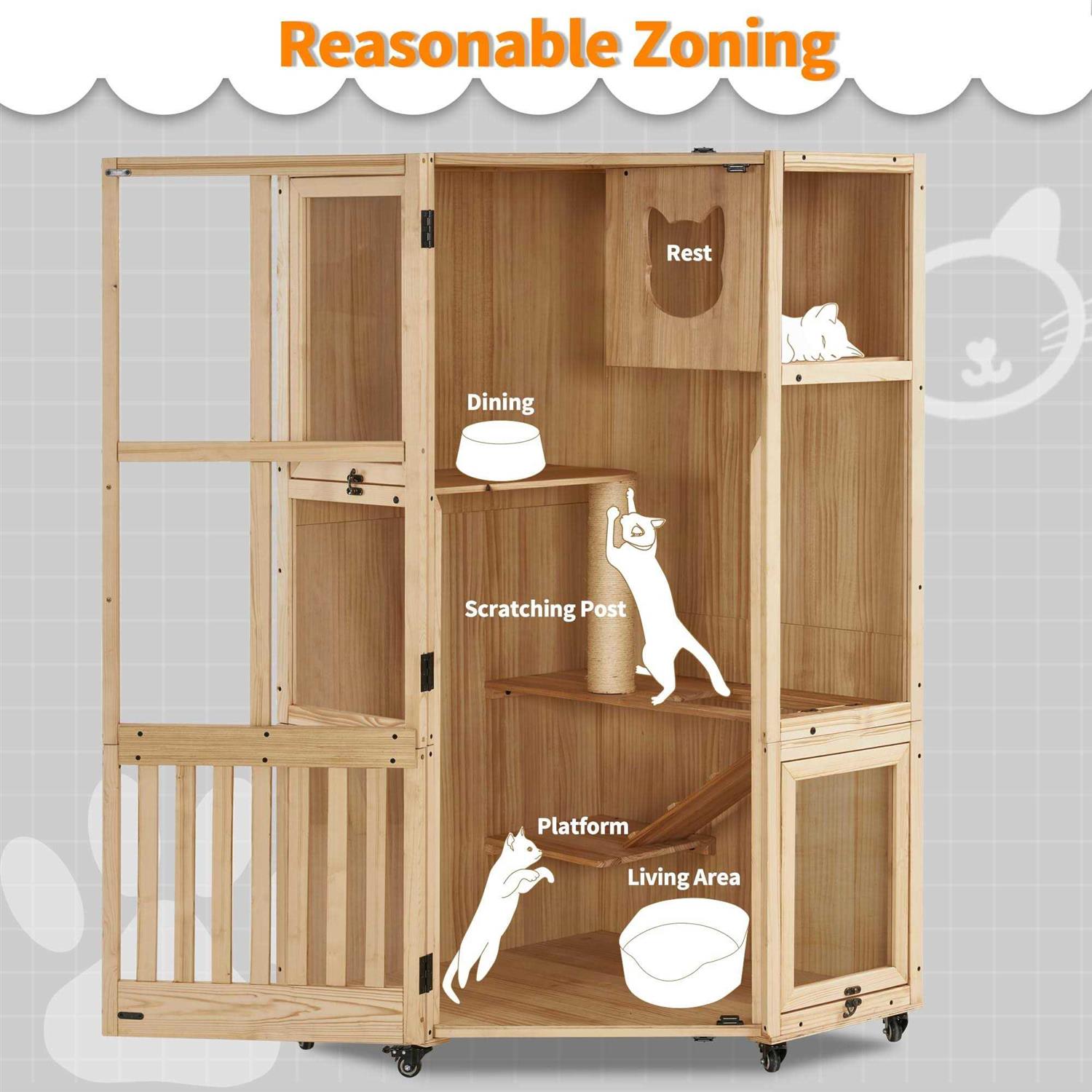 MCombo Large Corner Cat House Villa with Scratching Post - Healthber