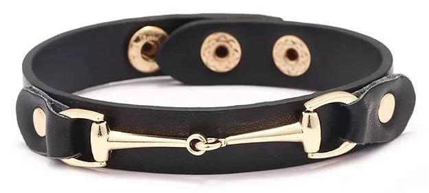 Vegan Leather Bracelet with Gold Tone Snaffle Bit - Healthber