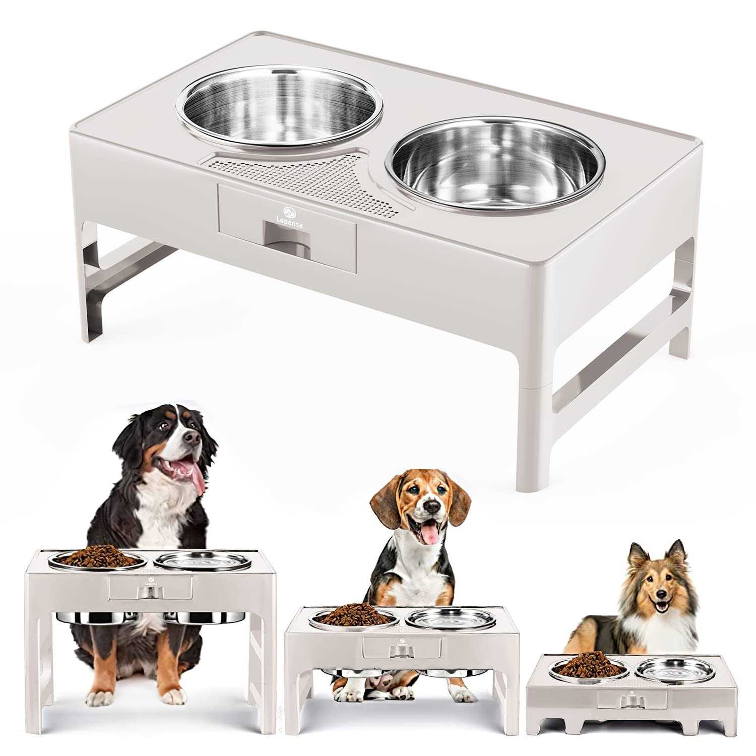 Lapensa Elevated Dog Bowls, Stainless Steel Raised Dog Bowl with Adjustable Stand, Double Dog Food and Water Bowl Medium Large Dogs - Healthber