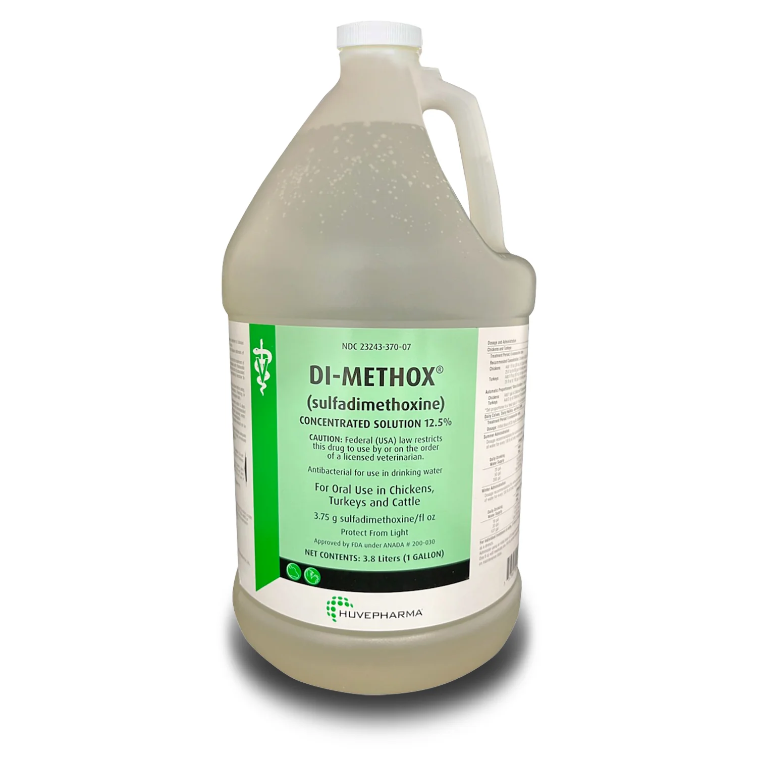 Rx Di-Methox (sulfadimethoxine) 12.5% Oral Solution for Cattle & Poultry, 1 gallon - Healthber