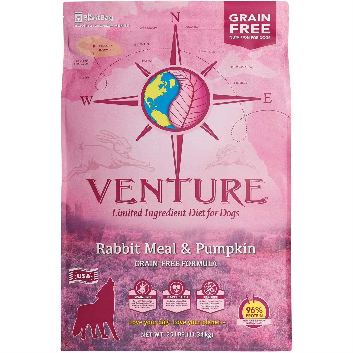Earthborn Holistic Venture Grain Free Rabbit Meal Pumpkin Dry Dog Food - Healthber
