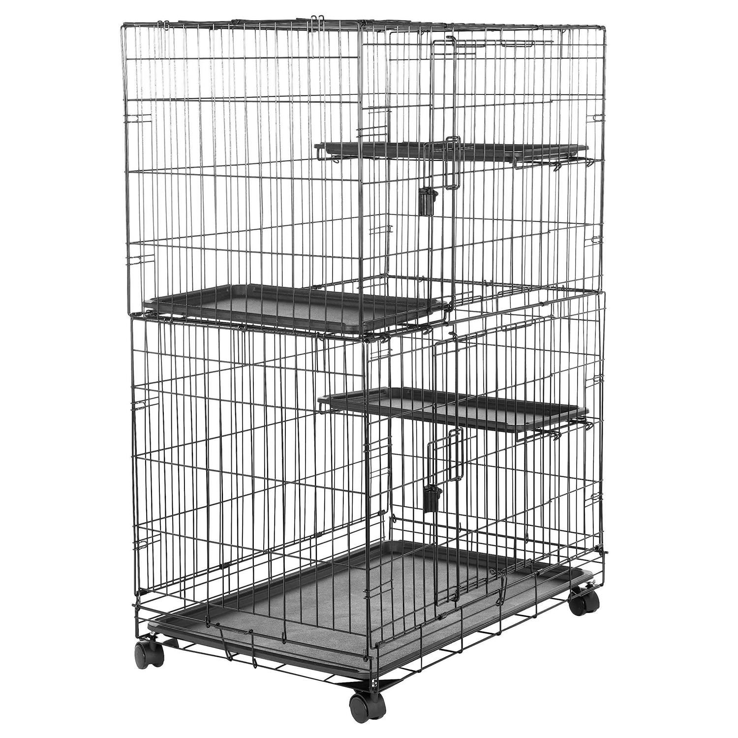 marestores AmazonBasics Large 3-Tier Cat Cage Playpen Box Crate Kennel - Healthber
