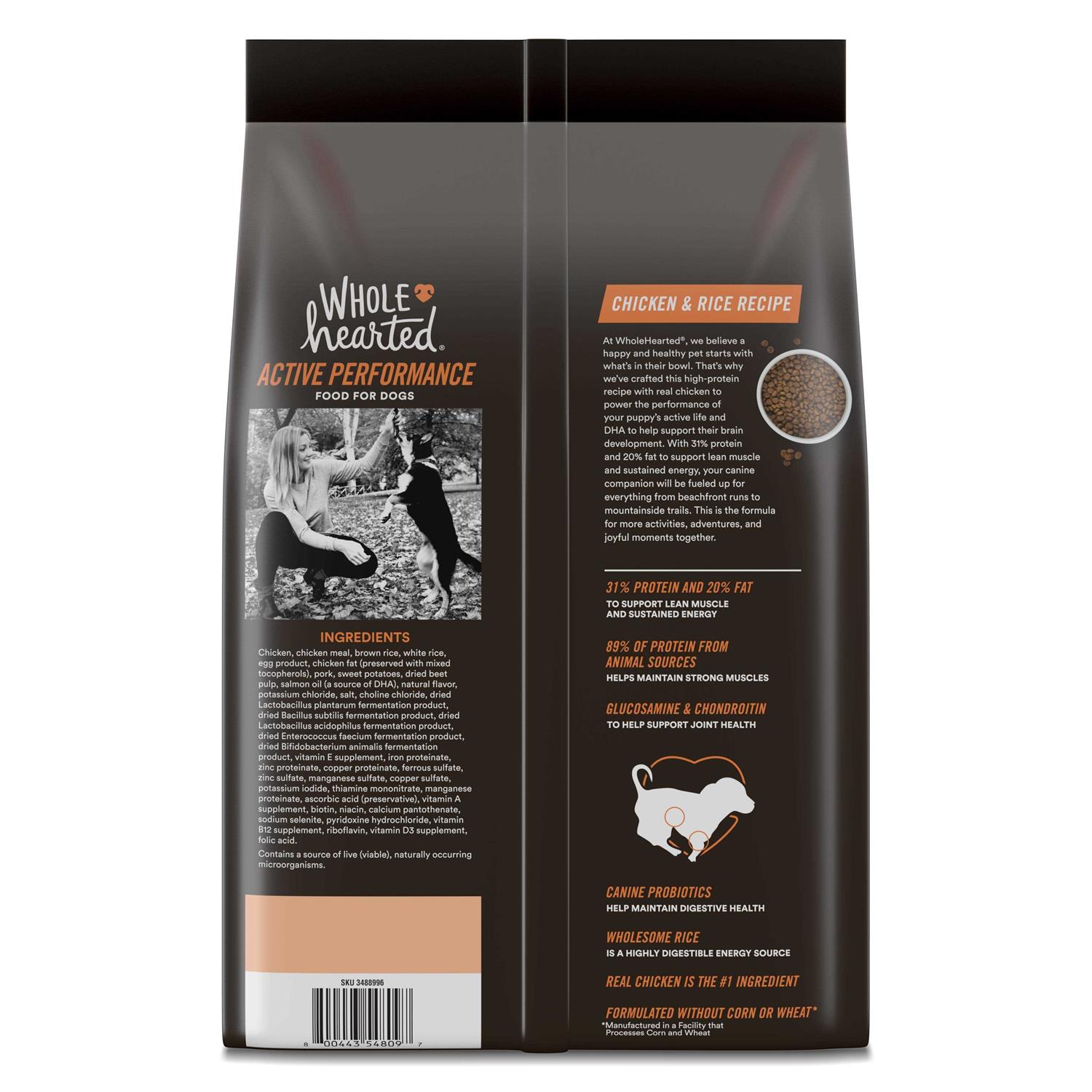 WholeHearted Active Performance High-Protein Chicken & Rice Recipe Dry Puppy Food - Healthber