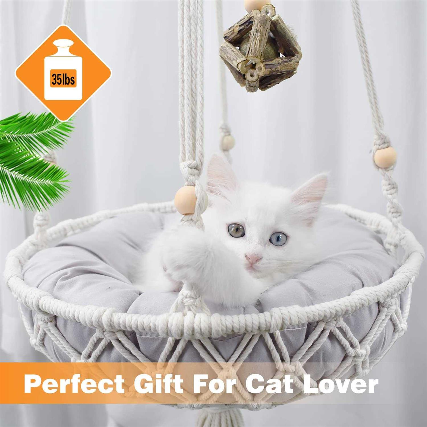 VAESCOL Macrame Hammock Handwoven Boho Cat Swing with Hanging Kit for Indoor Outdoor Home Decor Hang on Wall Bed for Sleeping - Healthber