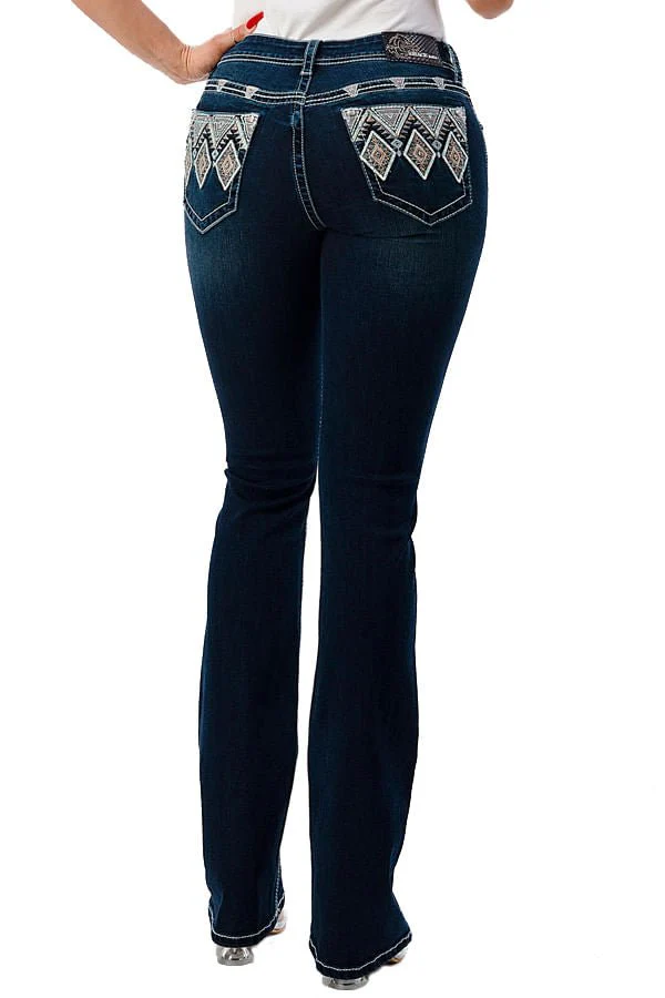 Grace in LA Aztec Embellished Mid Rise Bootcut Jeans - Healthber